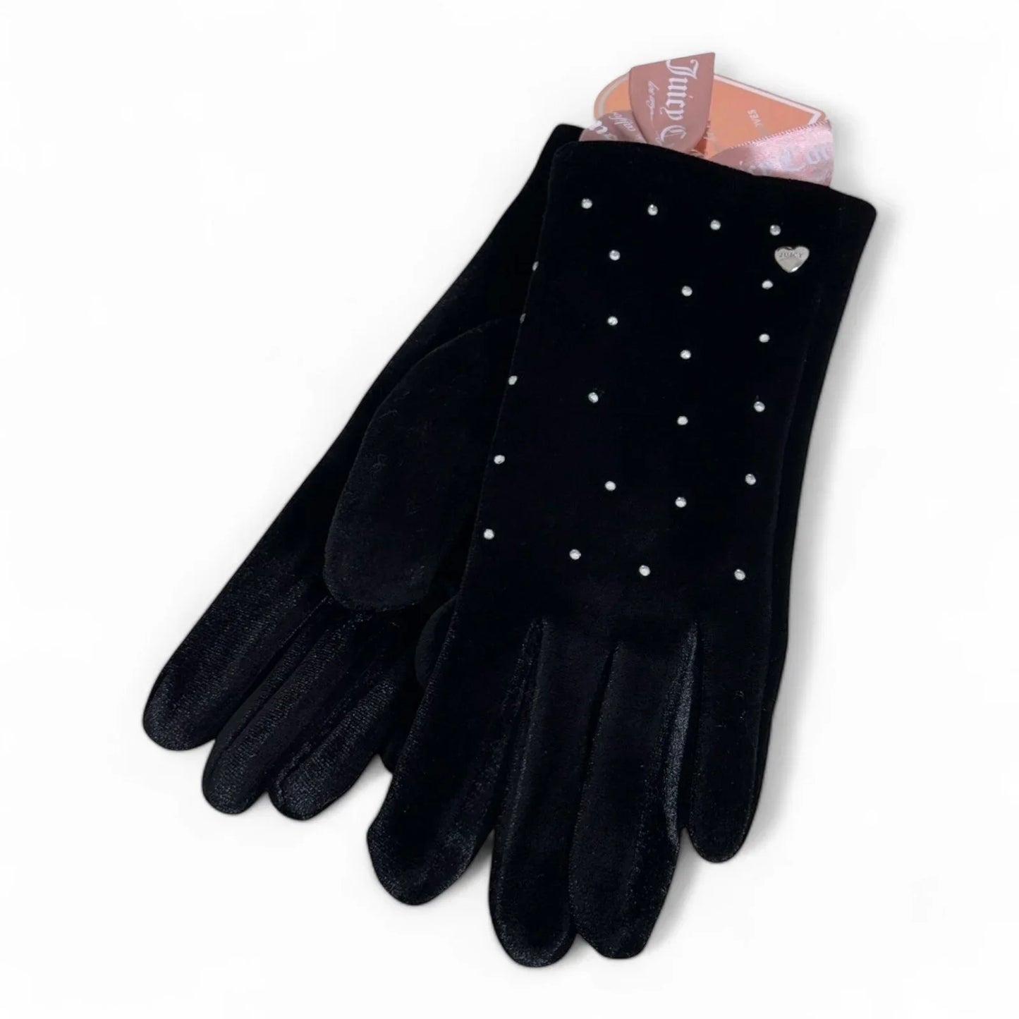 Juicy Couture Women’s Rhinestone Black Velvet Winter Designer Hand Gloves NWT - Trendiez U ♥ 