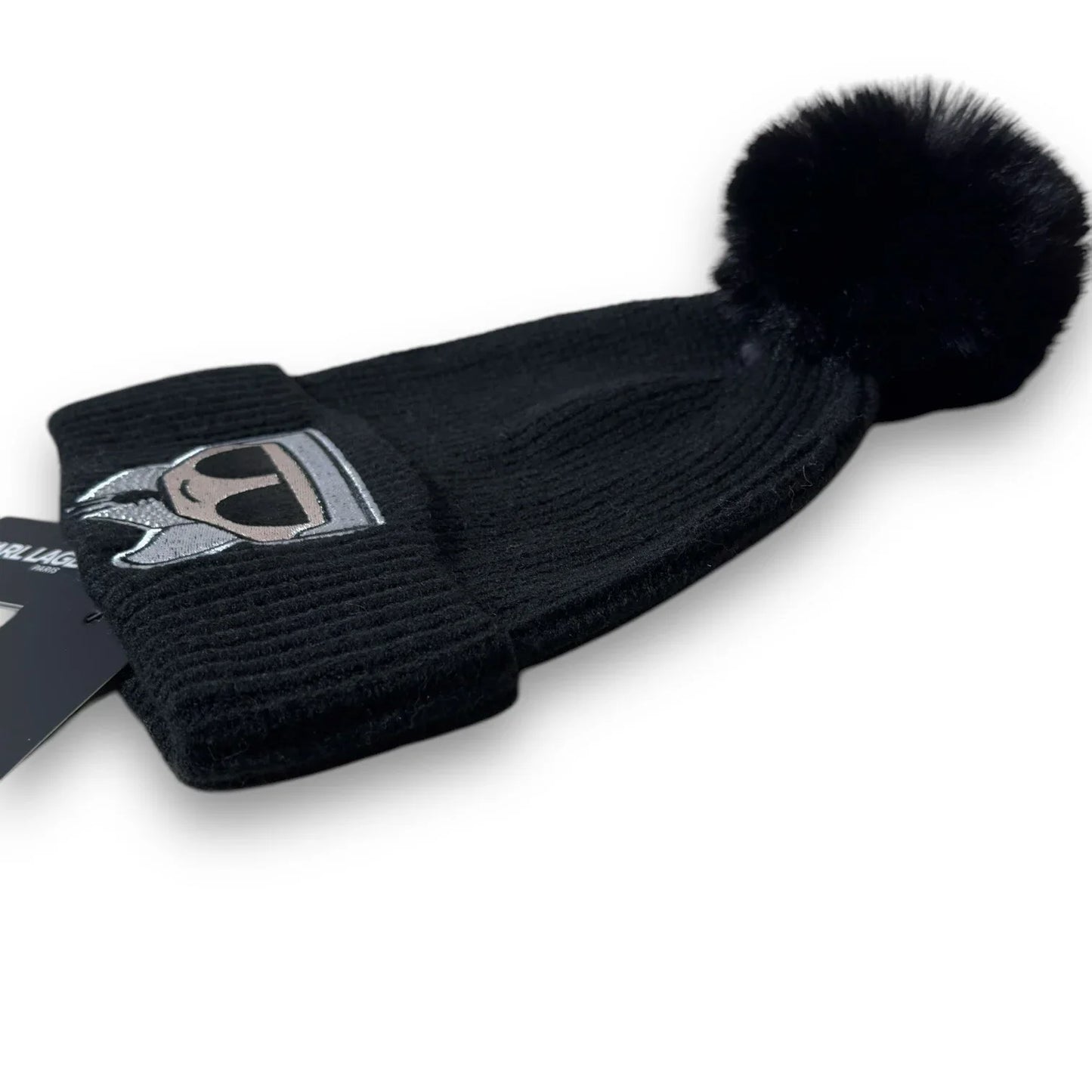 KARL LAGERFELD Women's Faux-Fur Pom Rhinestone Karl Beanie Winter Hat BLACK Gift - Trendiez U ♥ 