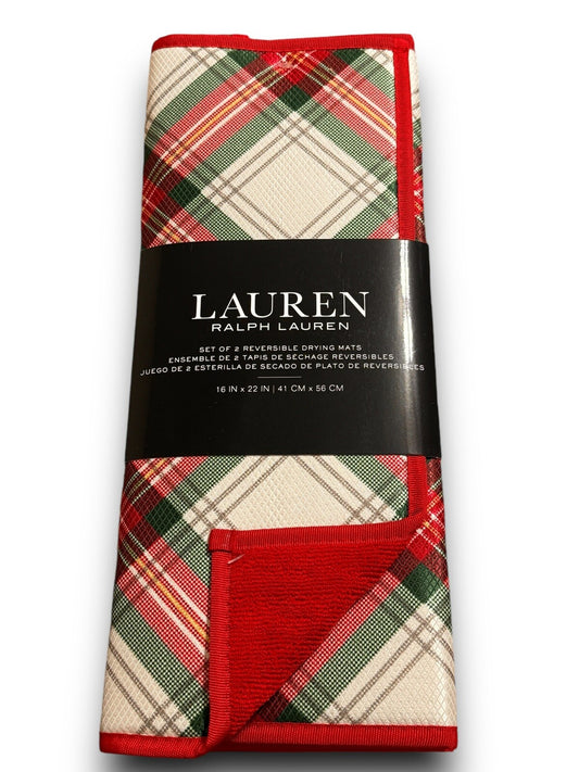 KITCHEN DISH DRYING MATS (2) PLAID CHRISTMAS RED REVERSIBLE 16 X 22 RALPH LAUREN - Trendiez U ♥ 