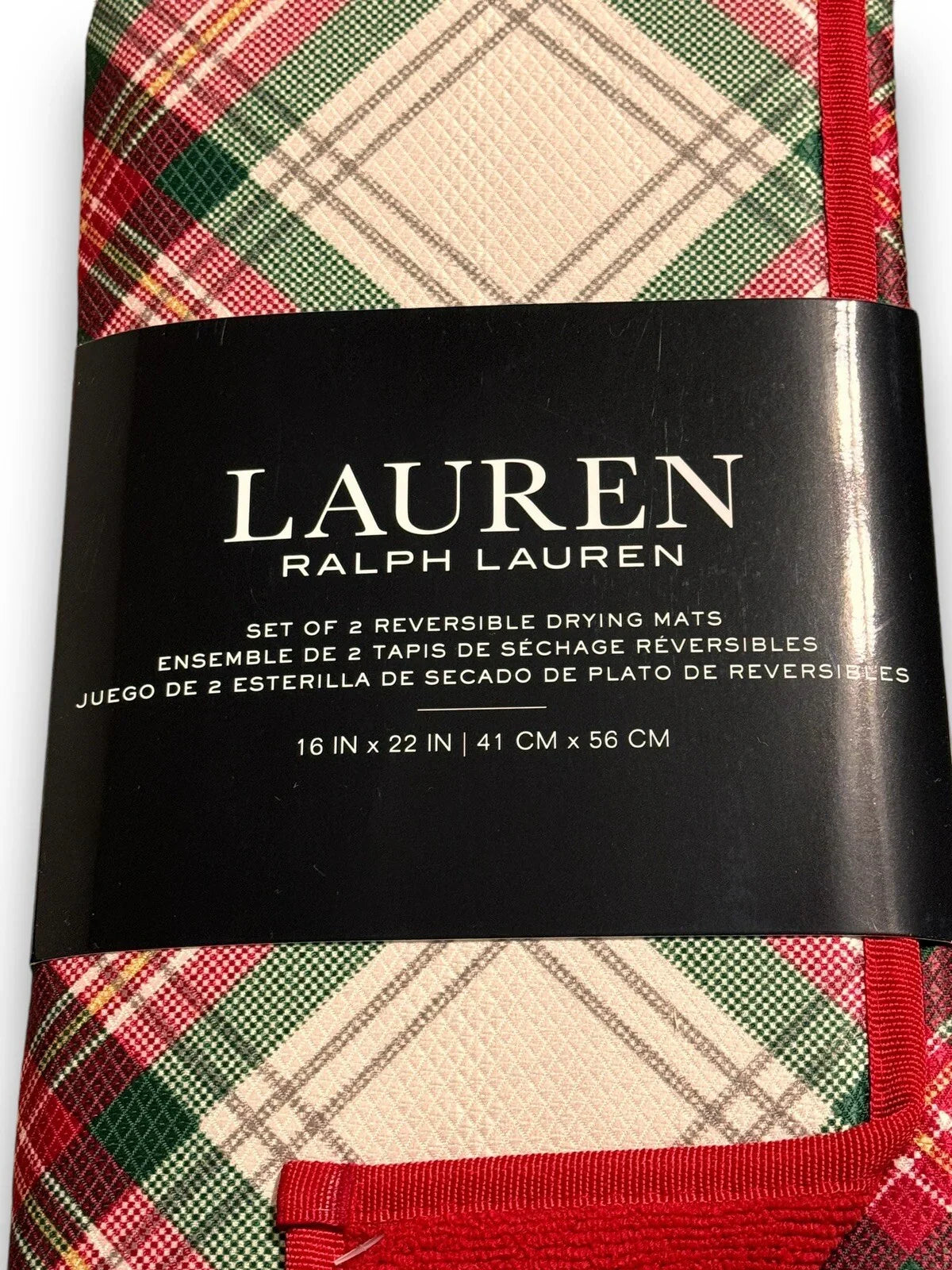 KITCHEN DISH DRYING MATS (2) PLAID CHRISTMAS RED REVERSIBLE 16 X 22 RALPH LAUREN - Trendiez U ♥ 