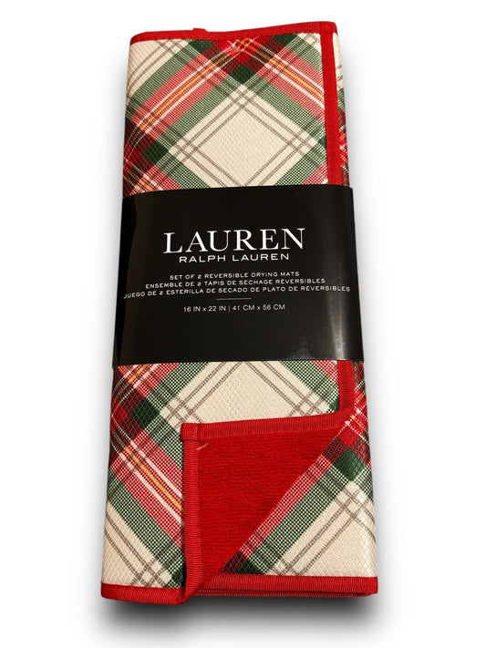 KITCHEN DISH DRYING MATS (2) PLAID CHRISTMAS RED REVERSIBLE 16 X 22 RALPH LAUREN - Trendiez U ♥ 
