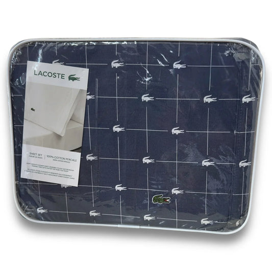 Lacoste Luxury Queen Sheet Set Blue 4 Pcs Iconic Green Logo Sheets - Trendiez U ♥ 