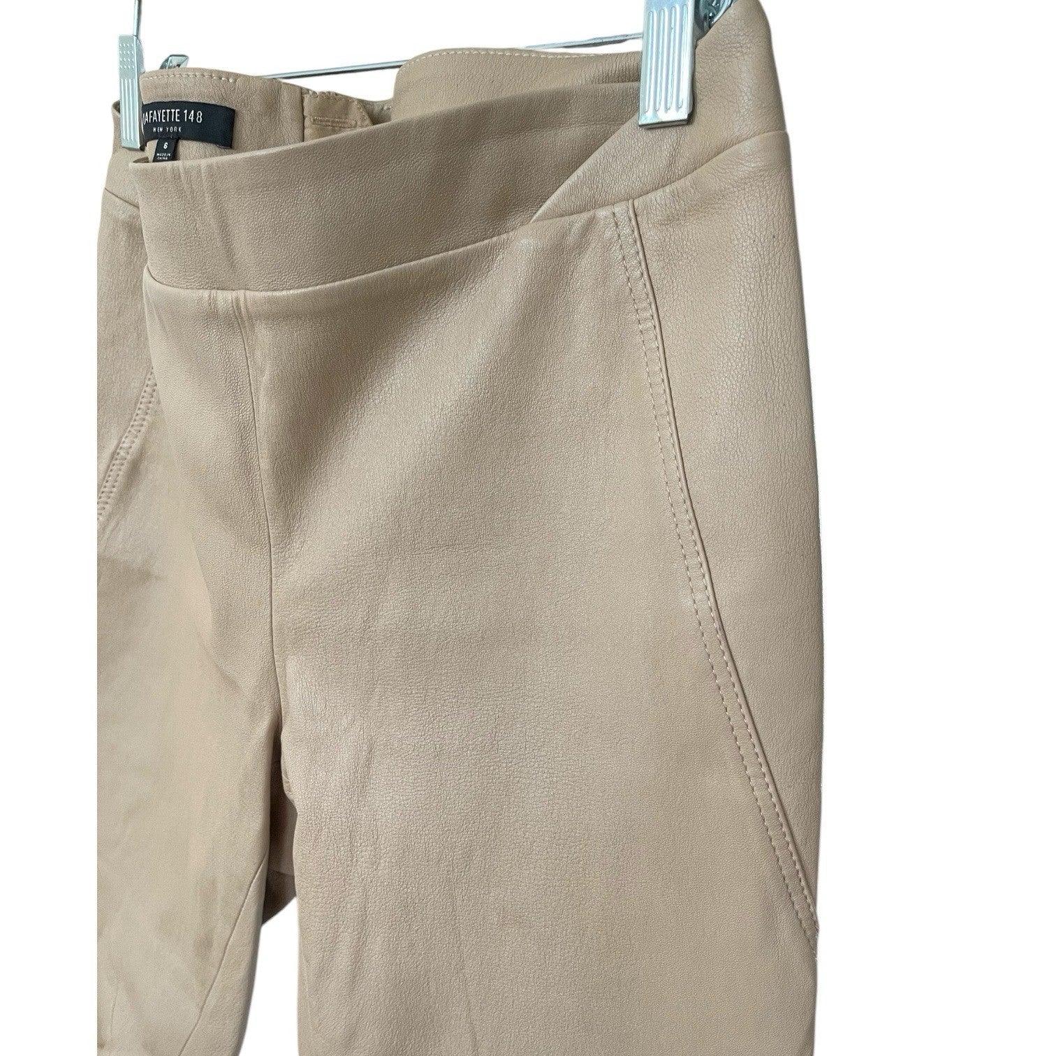 Lafayette New York 148 100% Soft Leather Pants Women’s 6 Hight Waisted Beige - Trendiez U ♥ 