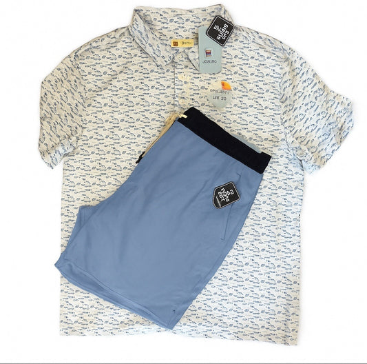 Laguna Men’s Activewear Set – Swim Shorts & Polo, Fish Print XL - Trendiez U ♥ 