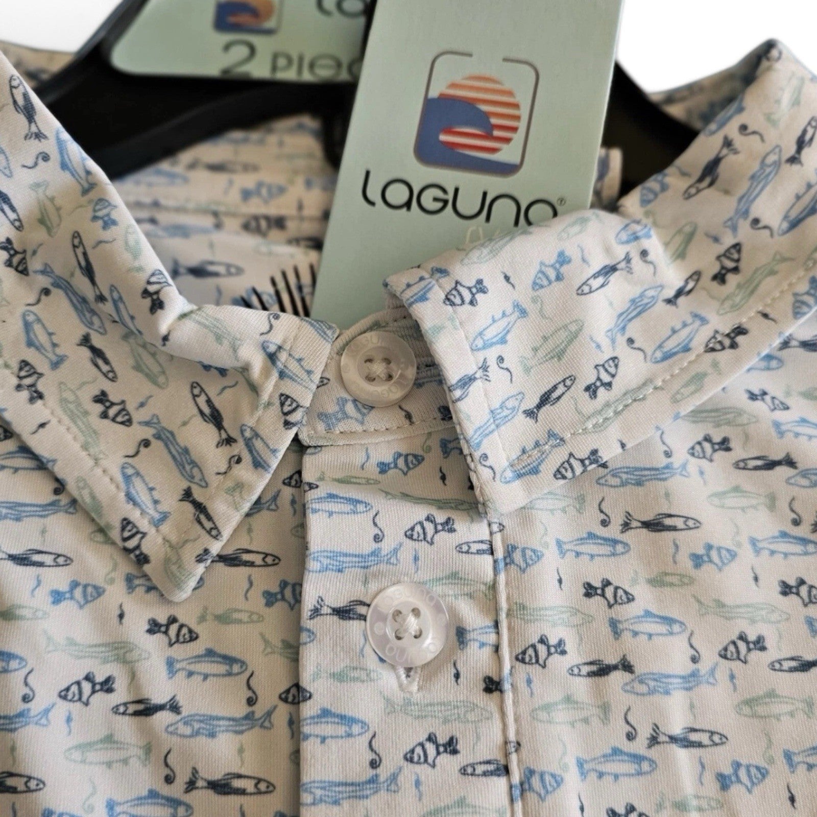 Laguna Men’s Activewear Set – Swim Shorts & Polo, Fish Print XL - Trendiez U ♥ 