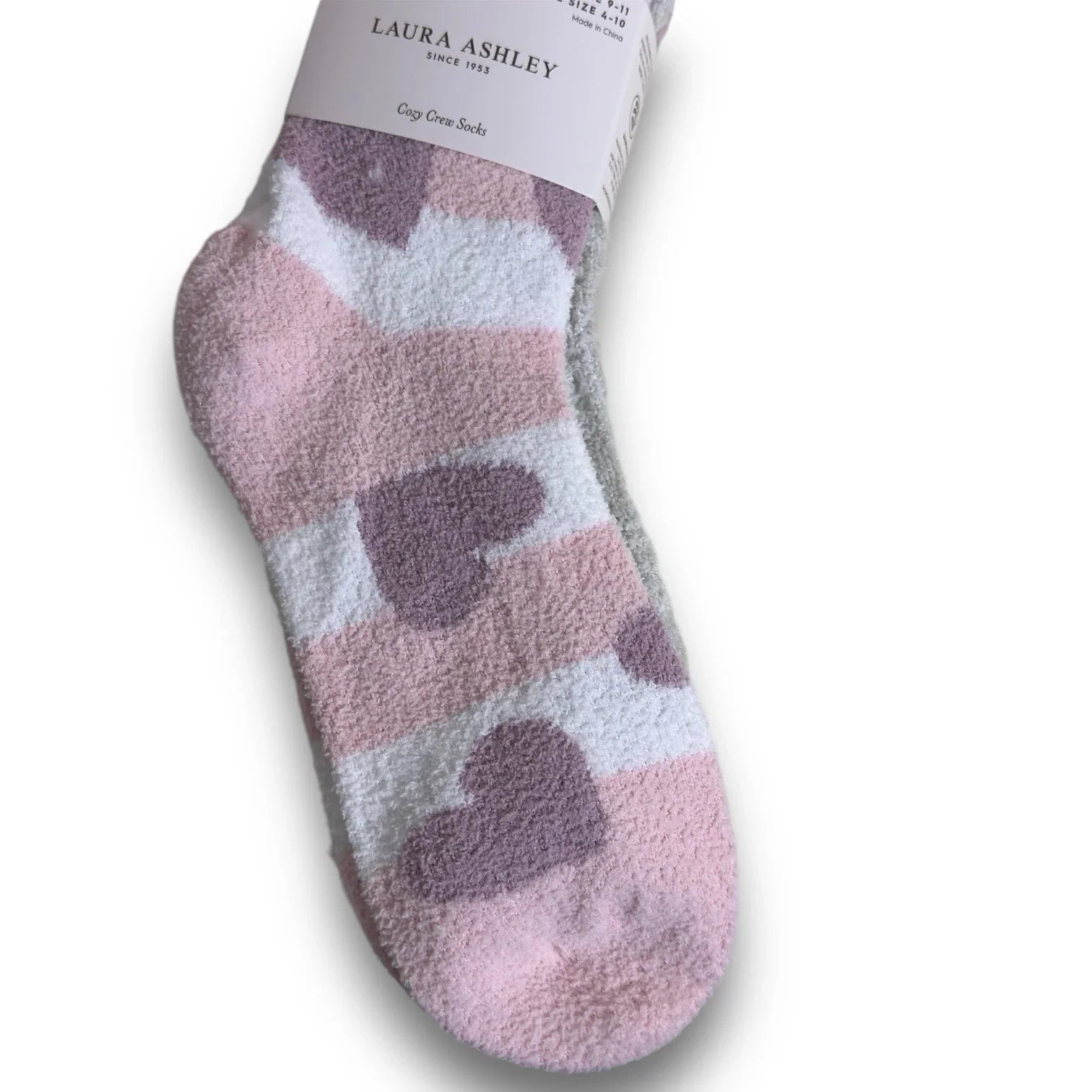 Laura Ashley 3 Pr Women's Warm Fuzzy Hearts White Pink Slipper Socks 4-10 - Trendiez U ♥ 