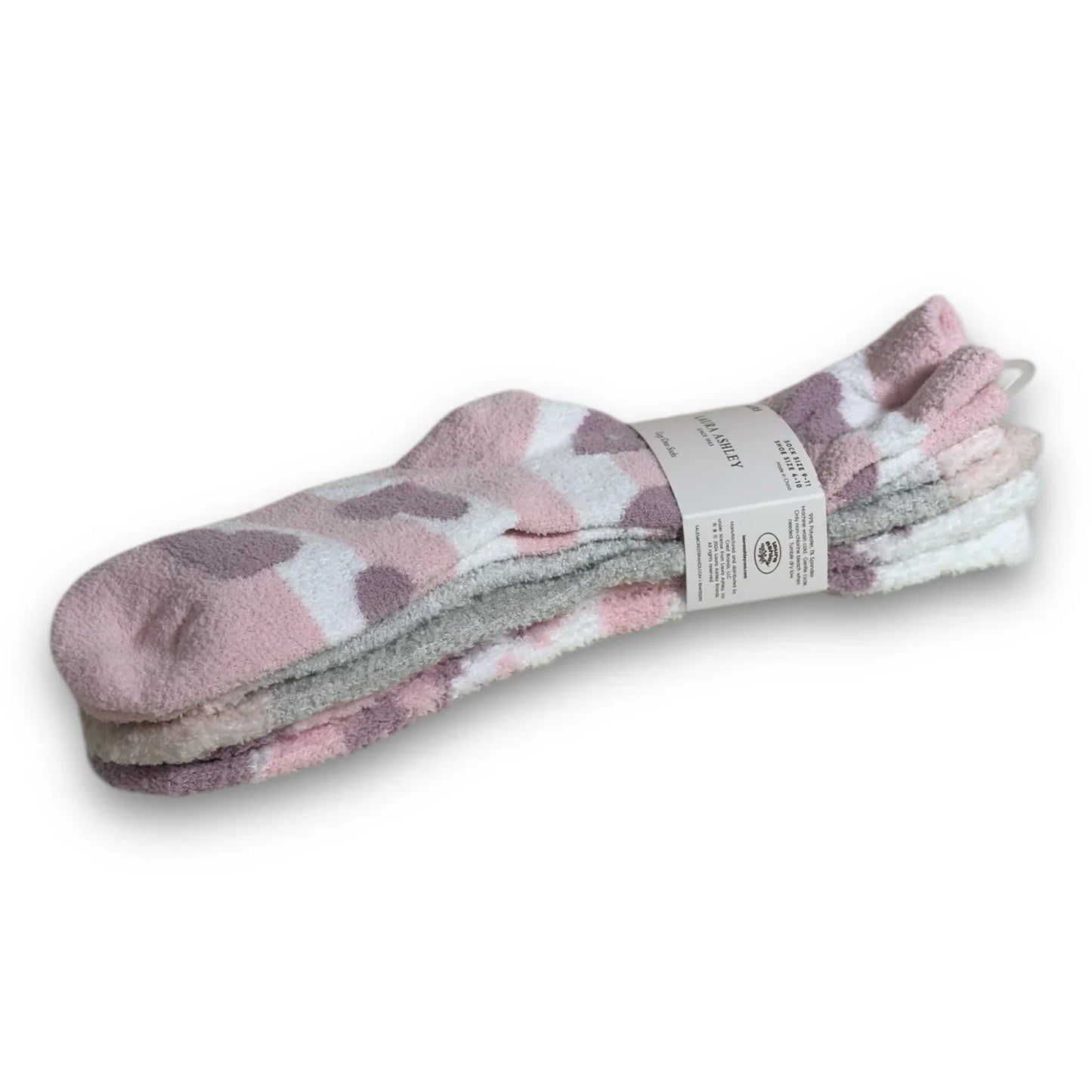 Laura Ashley 3 Pr Women's Warm Fuzzy Hearts White Pink Slipper Socks 4-10 - Trendiez U ♥ 