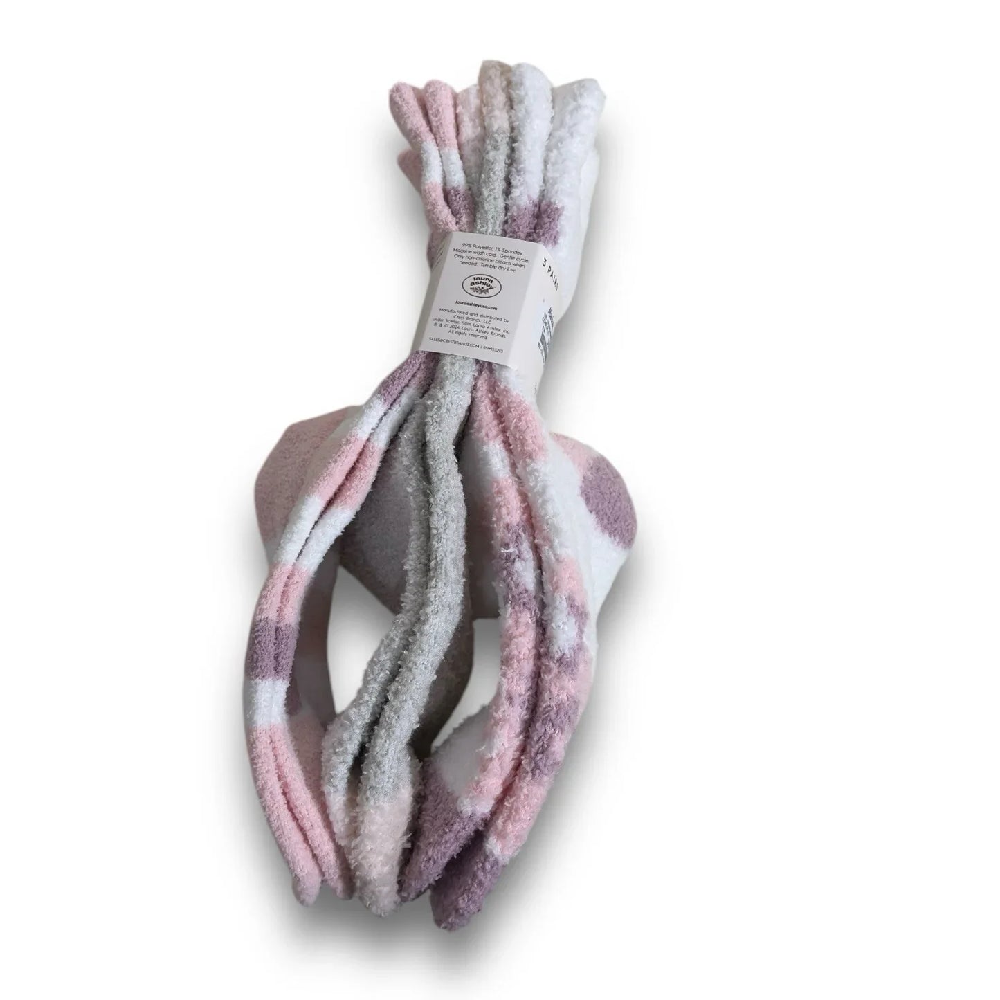 Laura Ashley 3 Pr Women's Warm Fuzzy Hearts White Pink Slipper Socks 4-10 - Trendiez U ♥ 