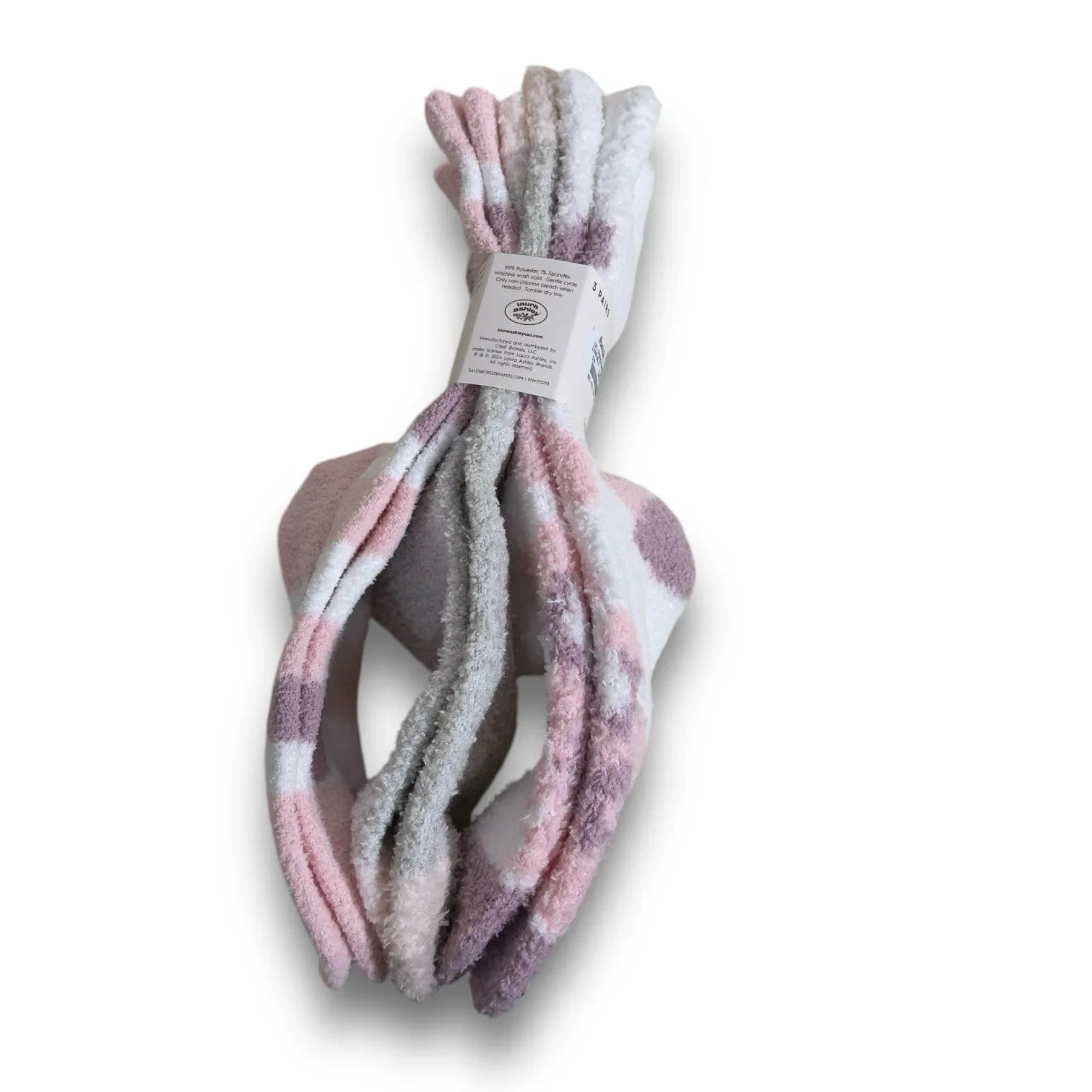 Laura Ashley 3 Pr Women's Warm Fuzzy Hearts White Pink Slipper Socks 4-10 - Trendiez U ♥ 
