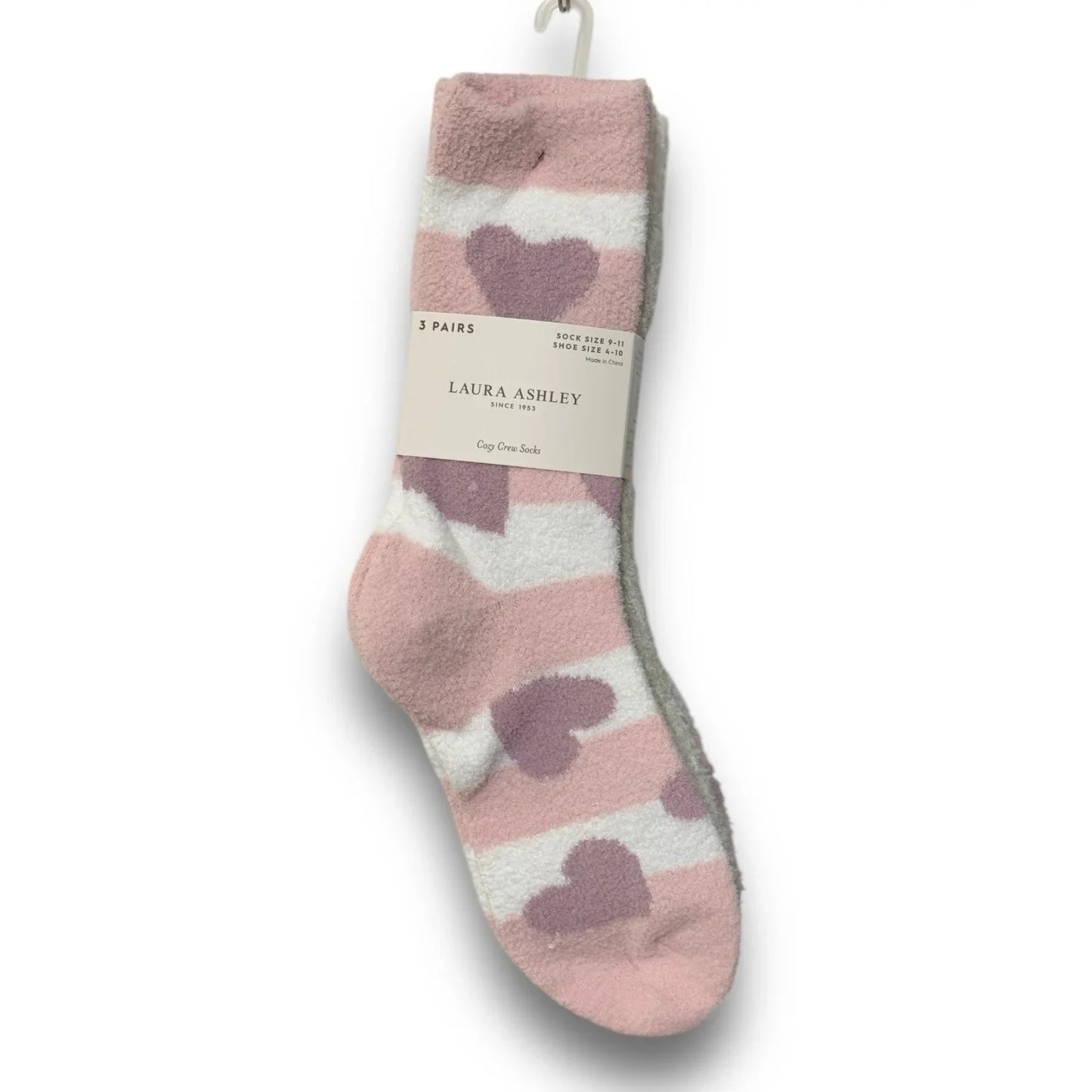 Laura Ashley 3 Pr Women's Warm Fuzzy Hearts White Pink Slipper Socks 4-10 - Trendiez U ♥ 