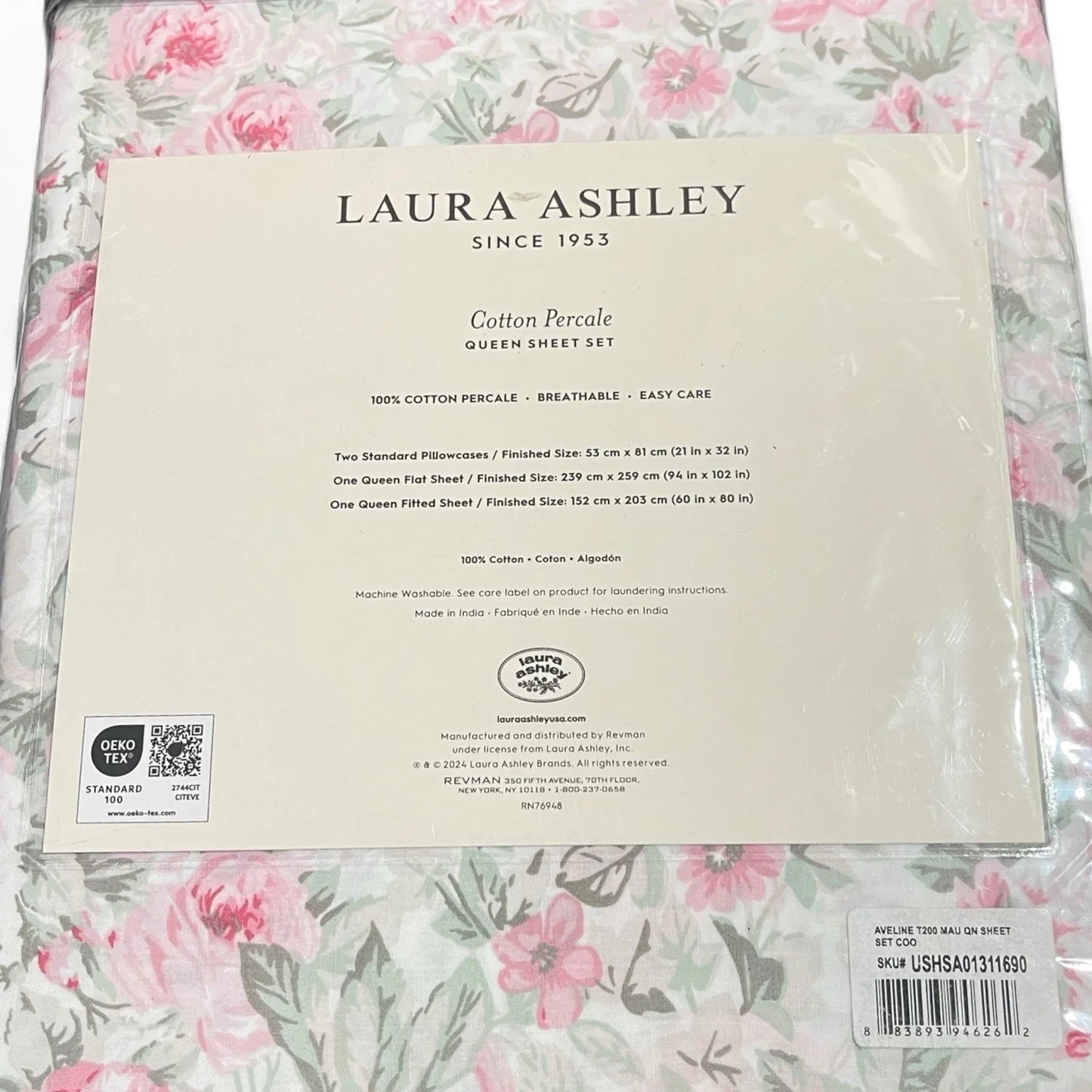 Laura Ashley Aveline Queen Sheet Set - Pink Floral, Sage Green Farmhouse Style - Trendiez U ♥ 