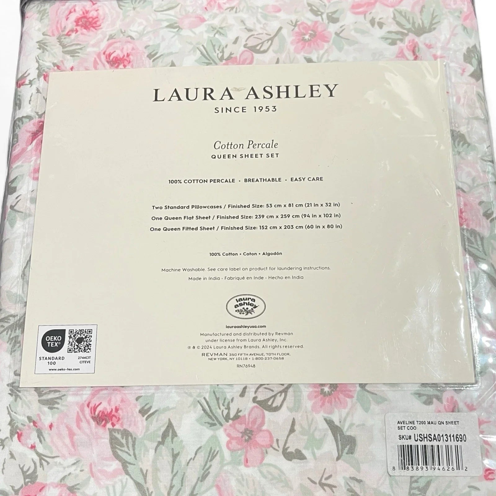 Laura Ashley Aveline Queen Sheet Set - Pink Floral, Sage Green Farmhouse Style - Trendiez U ♥ 