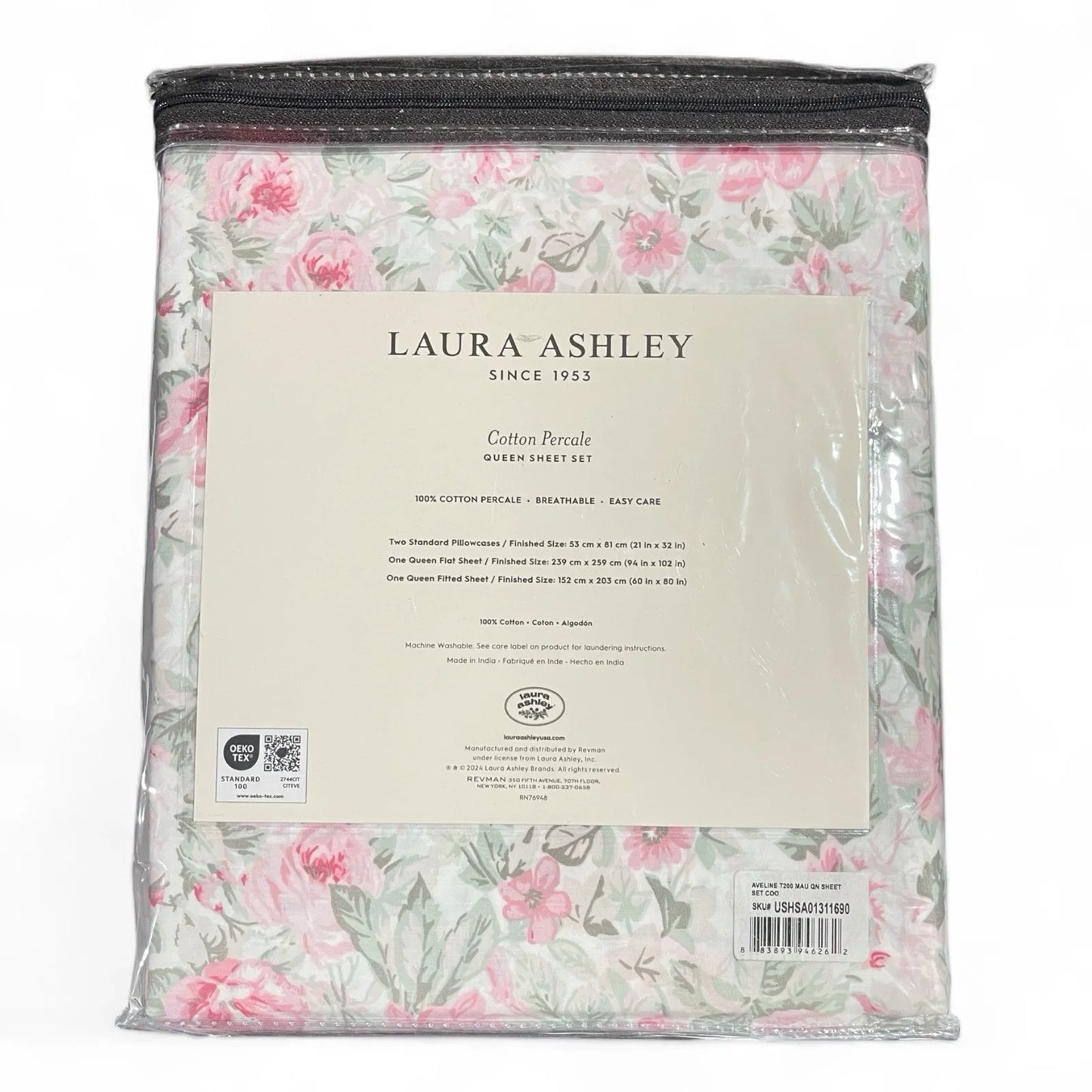 Laura Ashley Aveline Queen Sheet Set - Pink Floral, Sage Green Farmhouse Style - Trendiez U ♥ 