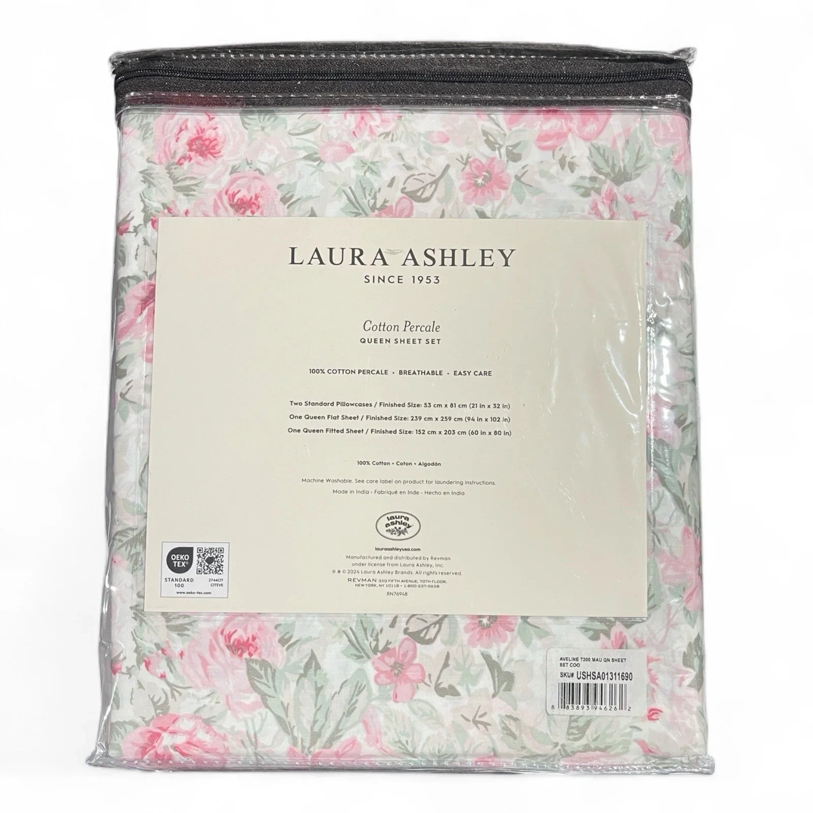 Laura Ashley Aveline Queen Sheet Set - Pink Floral, Sage Green Farmhouse Style - Trendiez U ♥ 