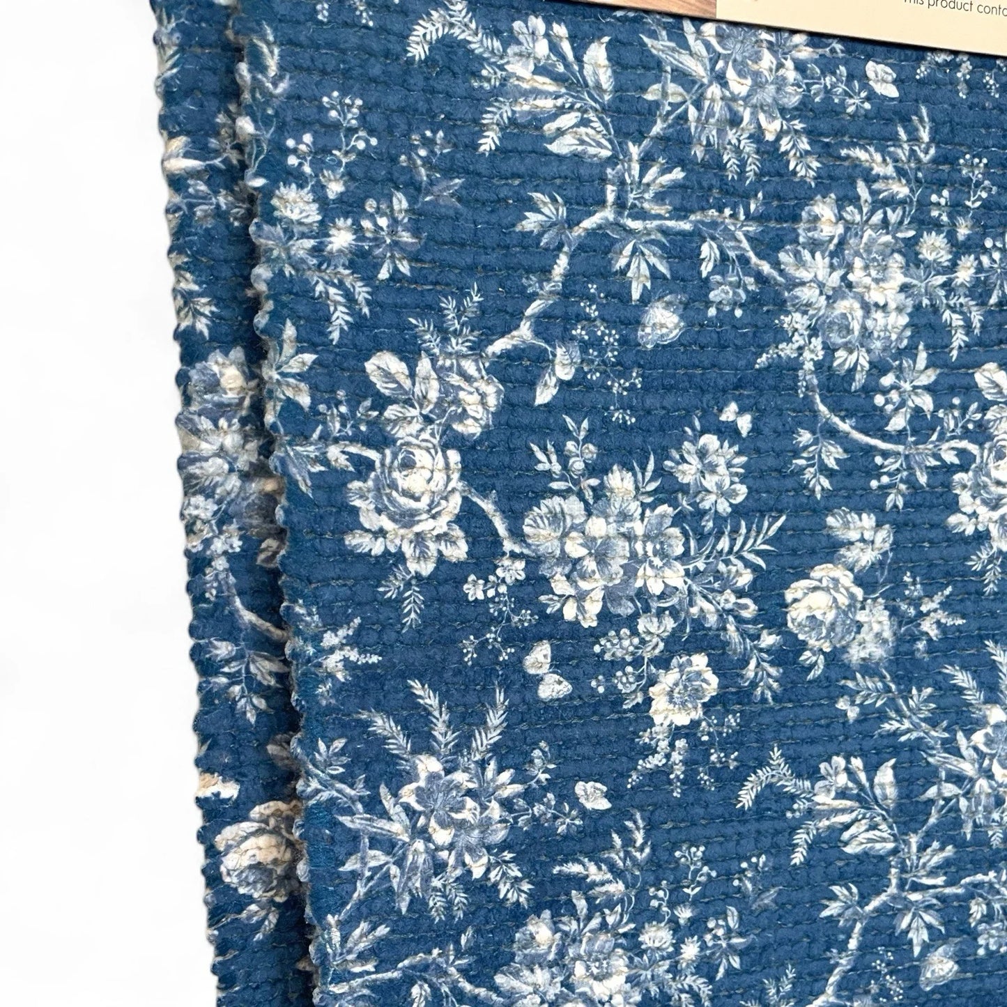 Laura Ashley Blue Floral Bath Rug Set of 2 Farmhouse Shabby Chic Anti-Slip - Trendiez U ♥ 