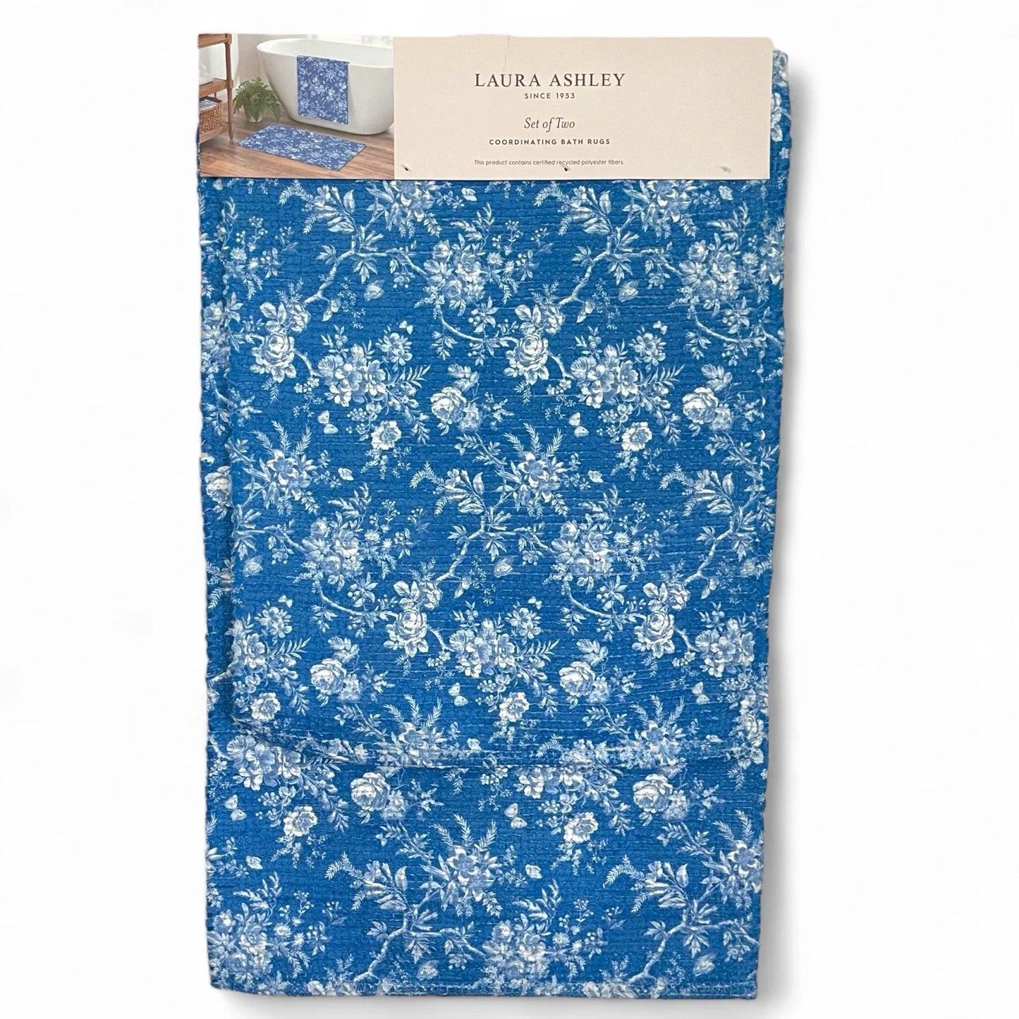 Laura Ashley Blue Floral Bath Rug Set of 2 Farmhouse Shabby Chic Anti-Slip - Trendiez U ♥ 
