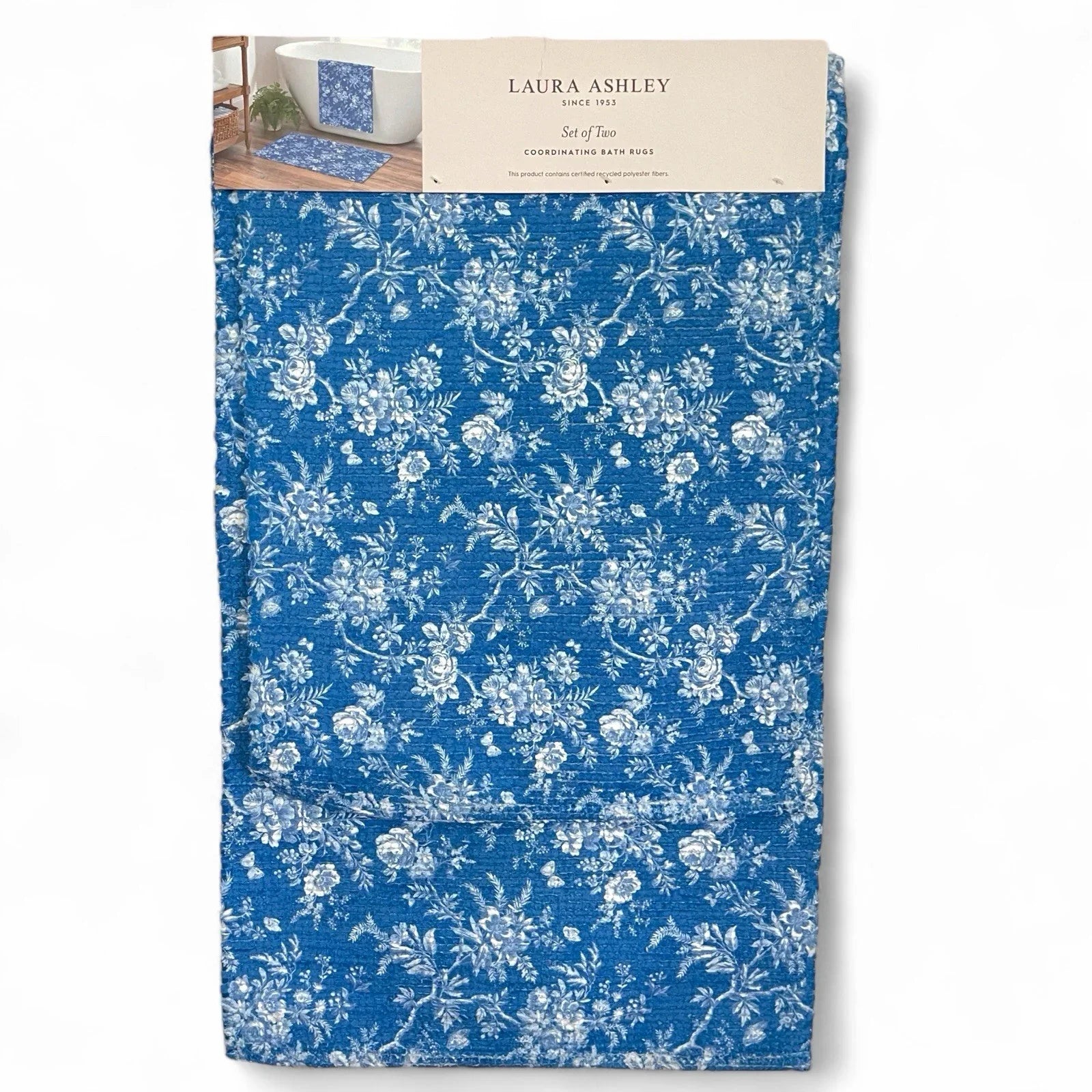 Laura Ashley Blue Floral Bath Rug Set of 2 Farmhouse Shabby Chic Anti-Slip - Trendiez U ♥ 