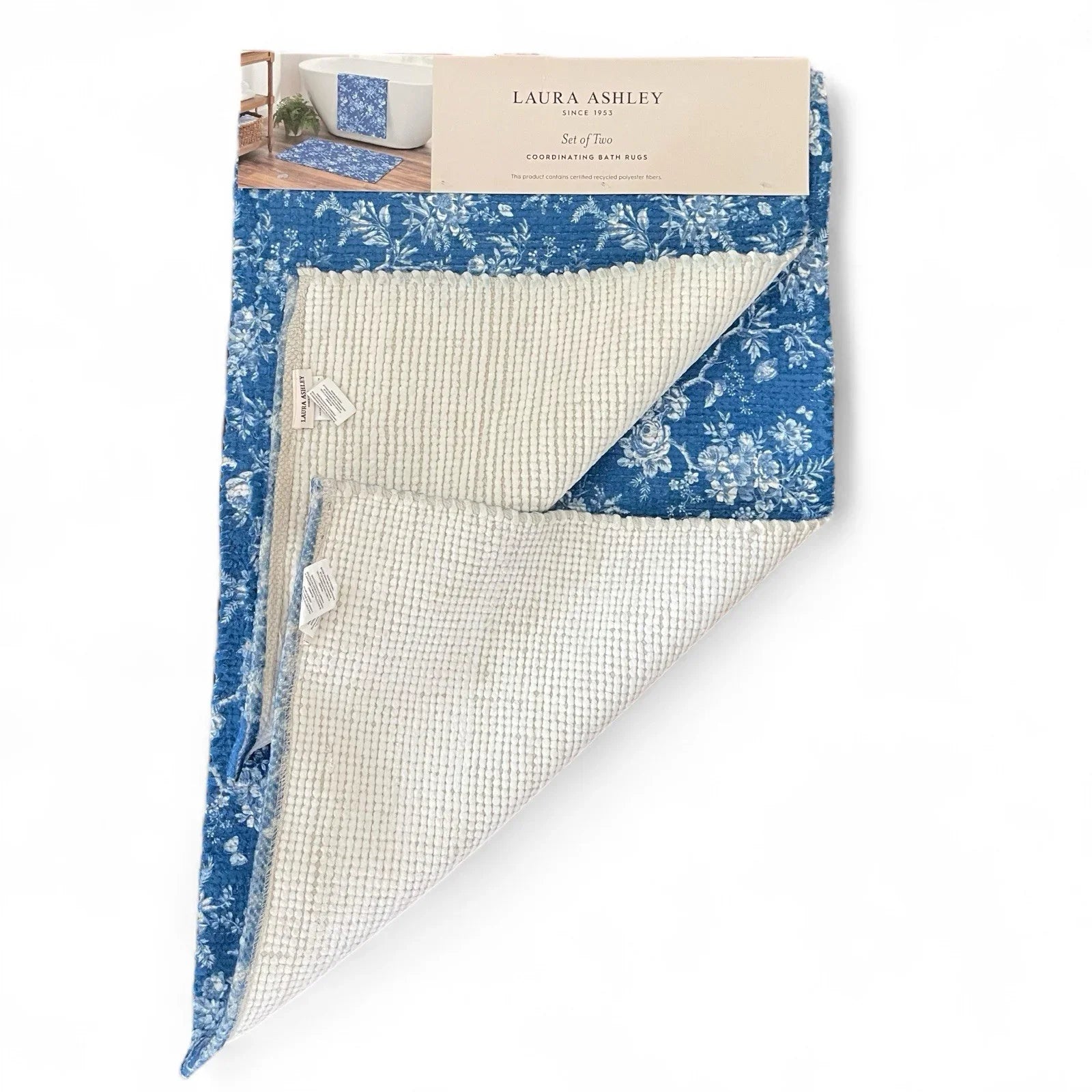 Laura Ashley Blue Floral Bath Rug Set of 2 Farmhouse Shabby Chic Anti-Slip - Trendiez U ♥ 