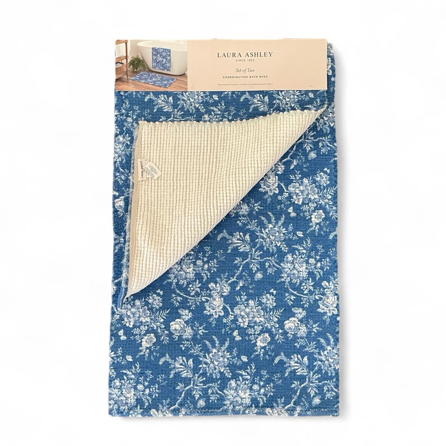 Laura Ashley Blue Floral Bath Rug Set of 2 Farmhouse Shabby Chic Anti-Slip - Trendiez U ♥ 