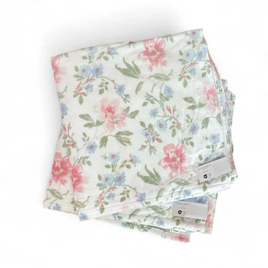 Laura Ashley Emilie pink blue floral beach Bath towel 100% cotton velour 2PC - Trendiez U ♥ 
