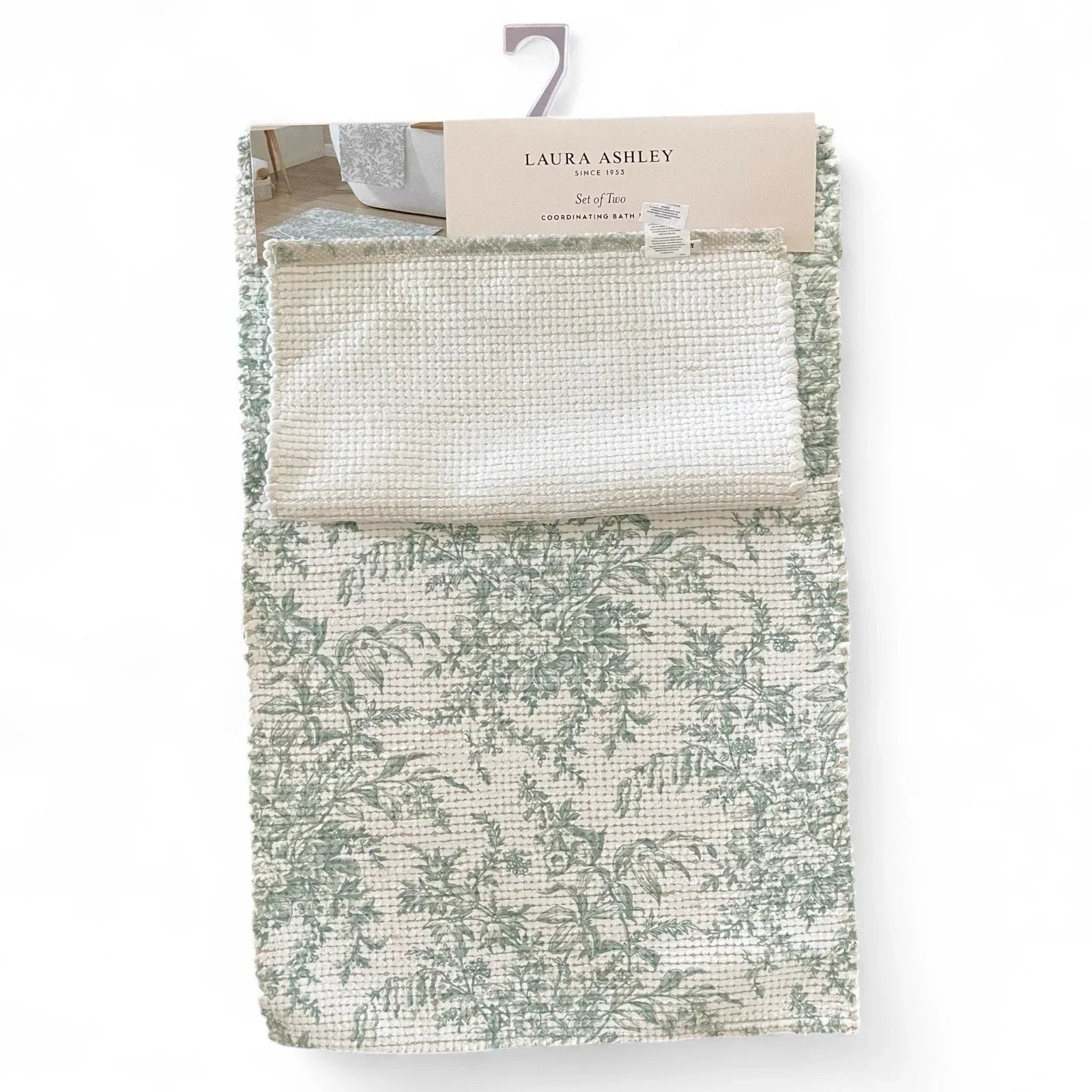 Laura Ashley Green Floral Bath Rug Set 2-Piece Anti-Slip - Trendiez U ♥ 