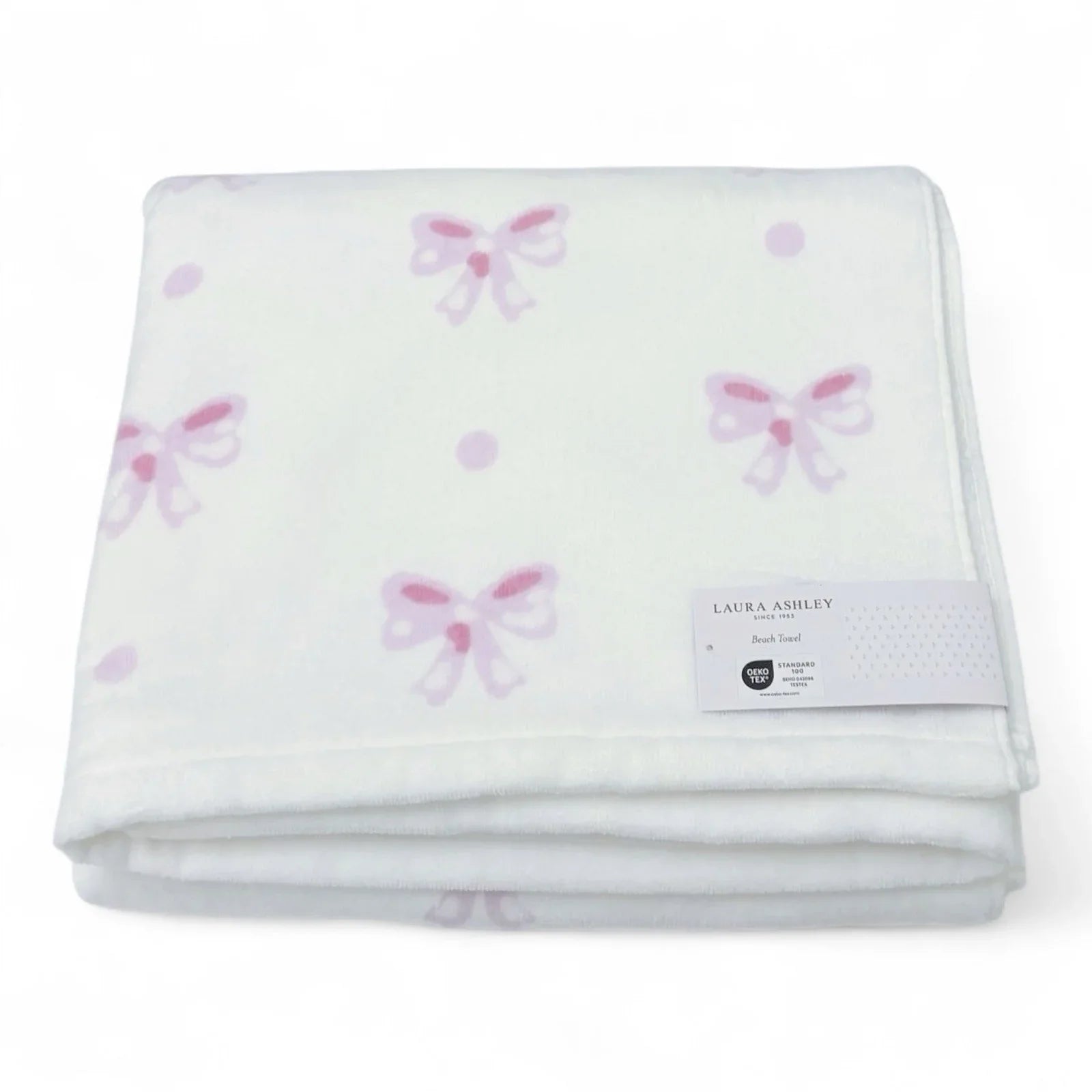 Laura Ashley Pink Bows Bath Beach Towel Pink White 36 x 72" XL “Heart Of Mine” - Trendiez U ♥ 