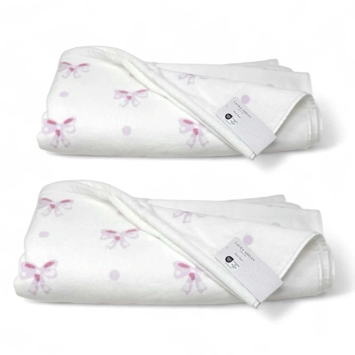 Laura Ashley Pink Bows Bath Beach Towel Pink White 36 x 72" XL “Heart Of Mine” - Trendiez U ♥ 