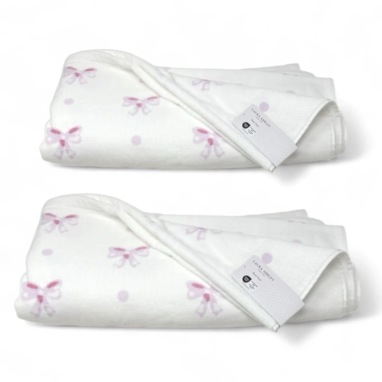 Laura Ashley Pink Bows Bath Beach Towel Pink White 36 x 72" XL “Heart Of Mine” - Trendiez U ♥ 