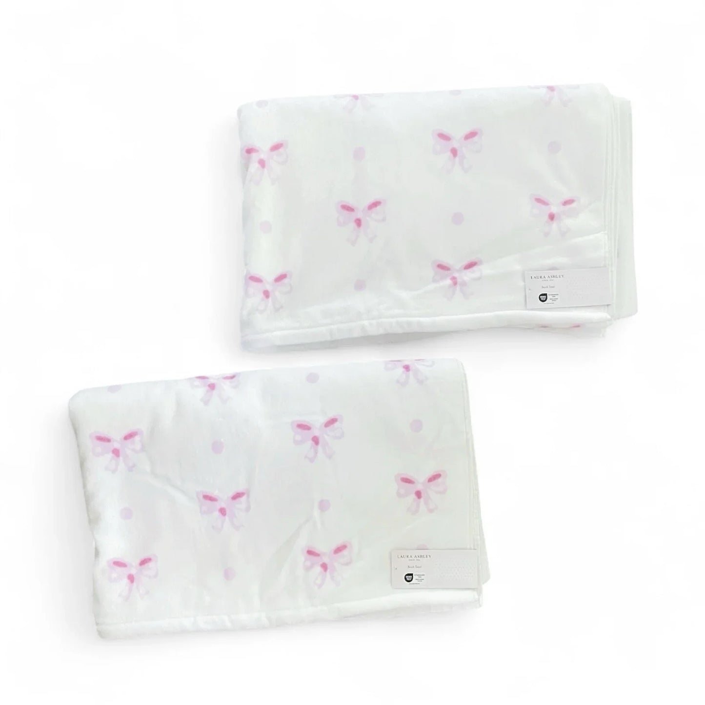 Laura Ashley Pink Bows Bath Beach Towel Pink White 36 x 72" XL “Heart Of Mine” - Trendiez U ♥ 