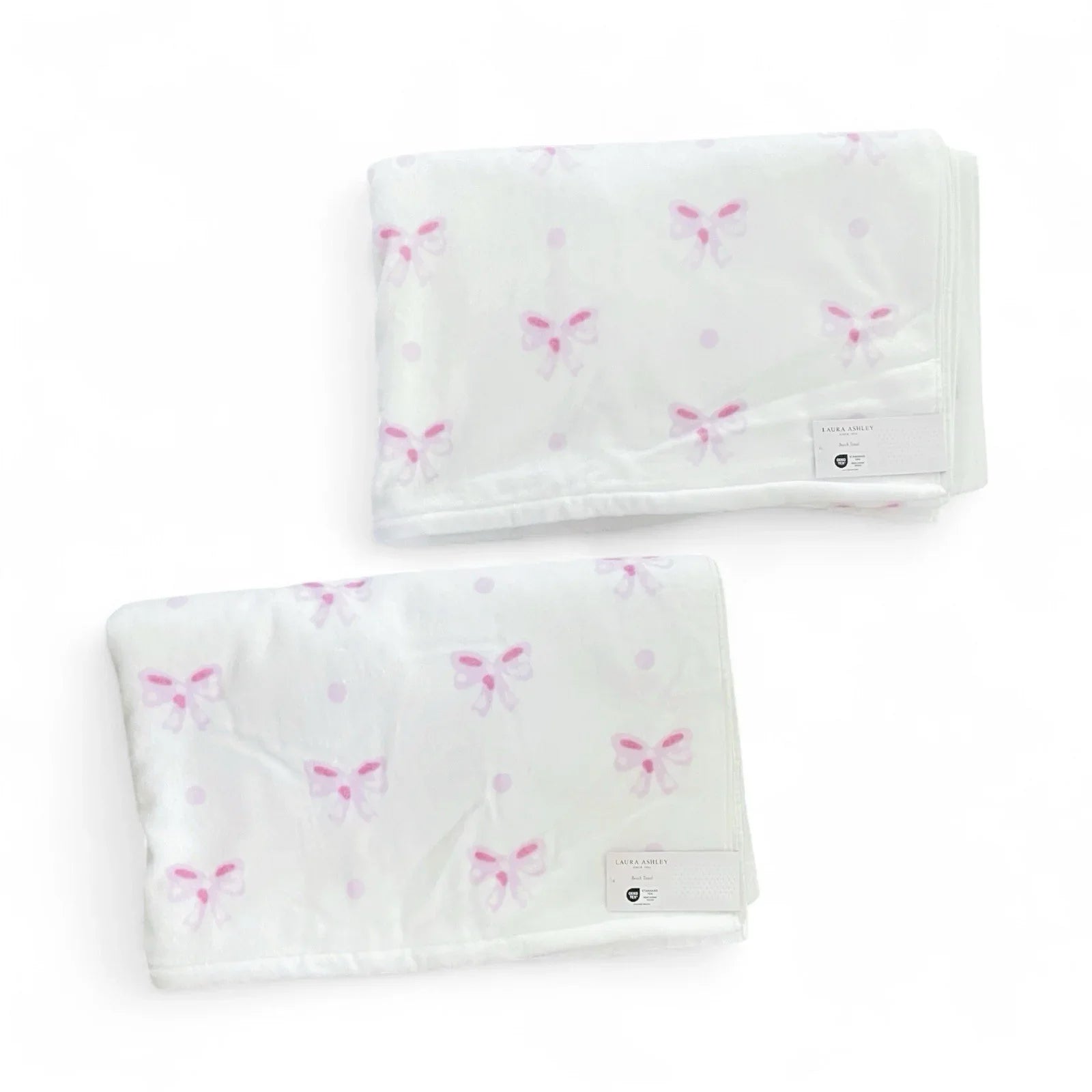 Laura Ashley Pink Bows Bath Beach Towel Pink White 36 x 72" XL “Heart Of Mine” - Trendiez U ♥ 