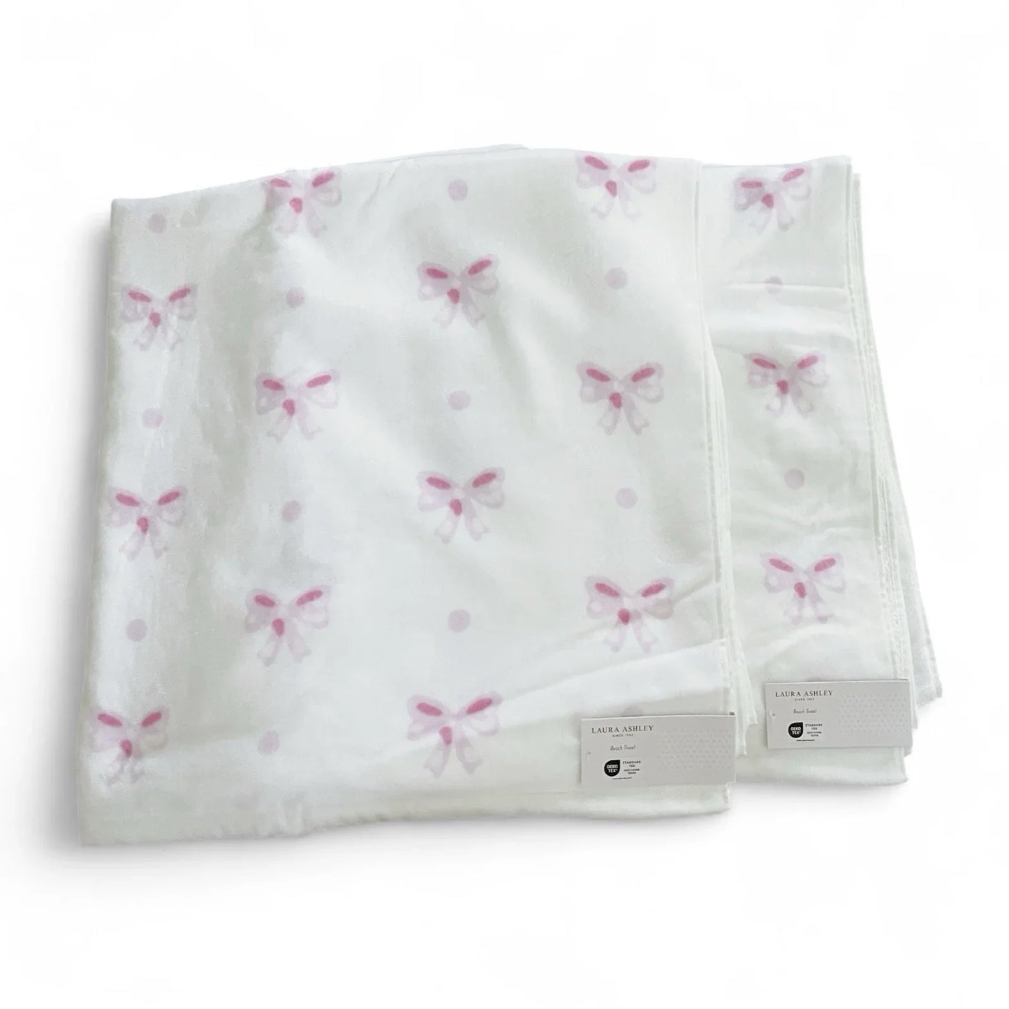 Laura Ashley Pink Bows Bath Beach Towel Pink White 36 x 72" XL “Heart Of Mine” - Trendiez U ♥ 