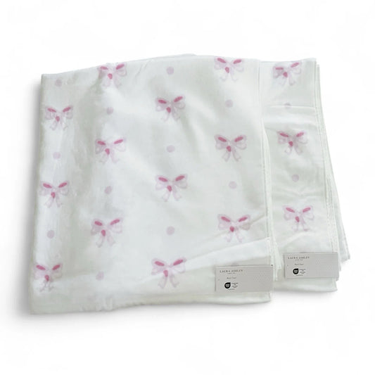 Laura Ashley Pink Bows Bath Beach Towel Pink White 36 x 72" XL “Heart Of Mine” - Trendiez U ♥ 