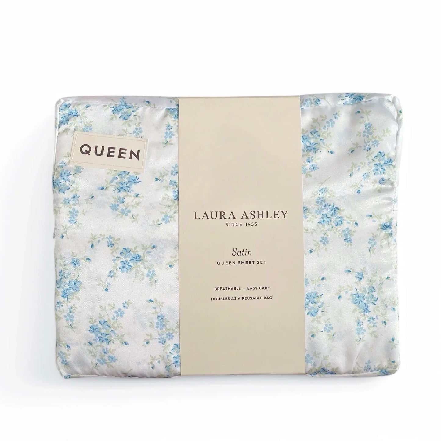 Laura Ashley Satin Floral Queen Sheet Set King Pillowcase Shabby Chic Cottage - Trendiez U ♥ 