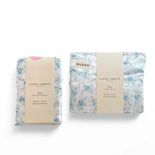 Laura Ashley Satin Floral Queen Sheet Set King Pillowcase Shabby Chic Cottage - Trendiez U ♥ 