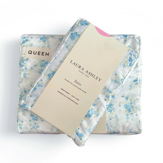 Laura Ashley Satin Floral Queen Sheet Set King Pillowcase Shabby Chic Cottage - Trendiez U ♥ 
