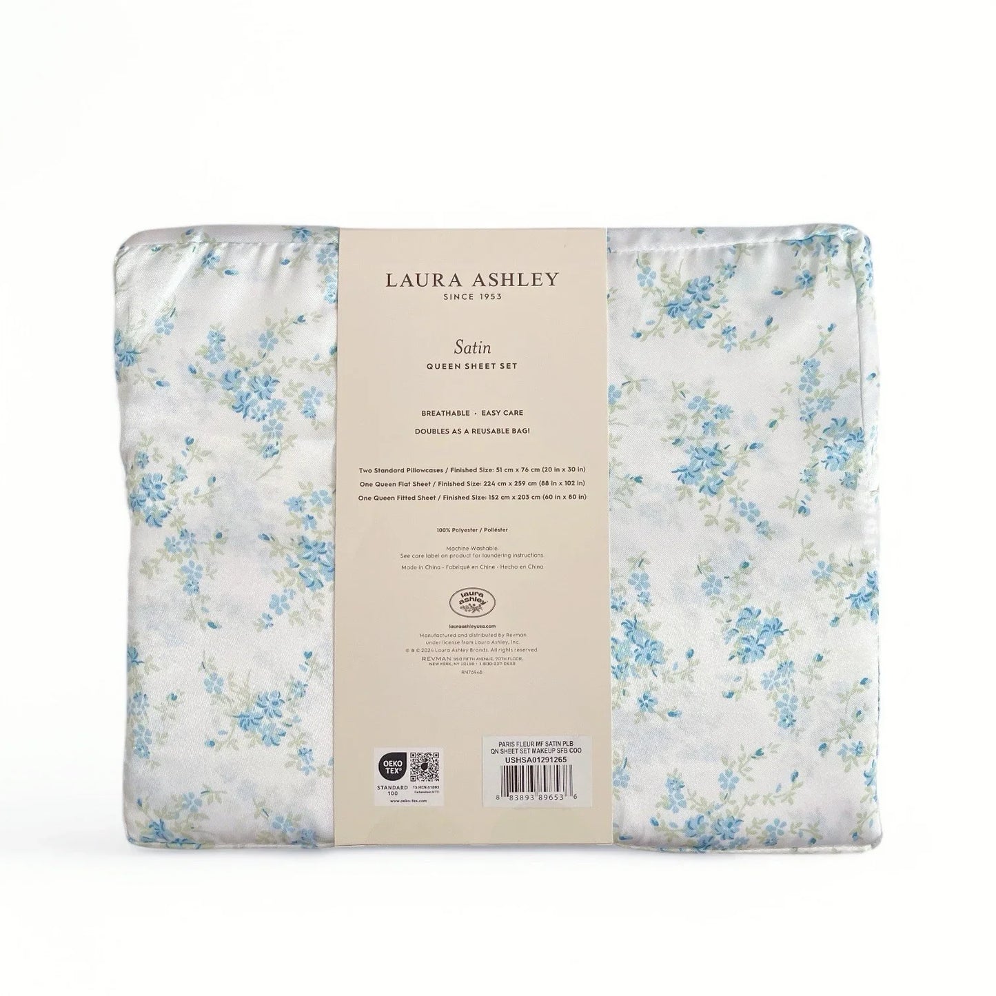 Laura Ashley Satin Floral Queen Sheet Set King Pillowcase Shabby Chic Cottage - Trendiez U ♥ 