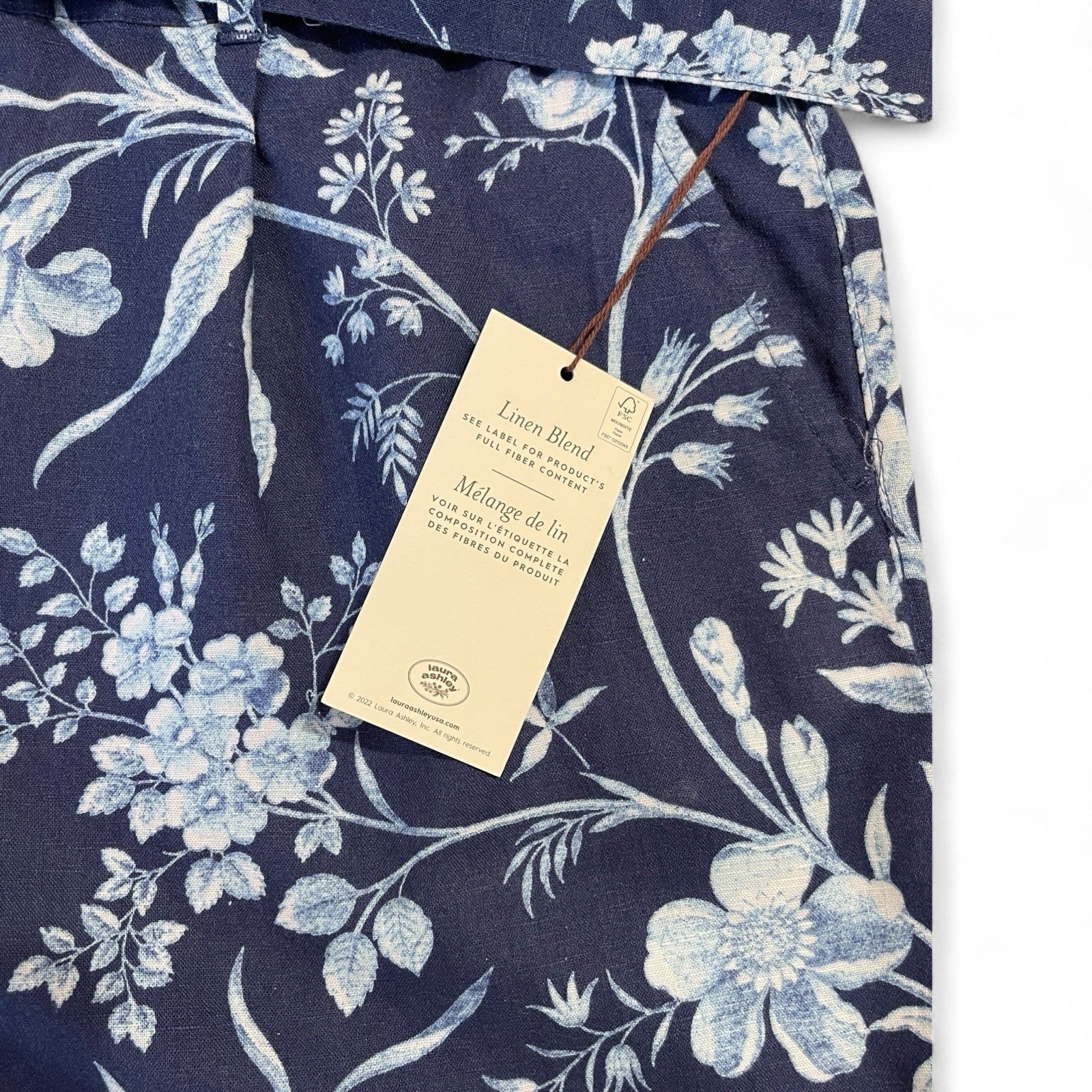 Laura Ashley Women’s High-Waist Linen Shorts – Blue/White Floral - Trendiez U ♥ 