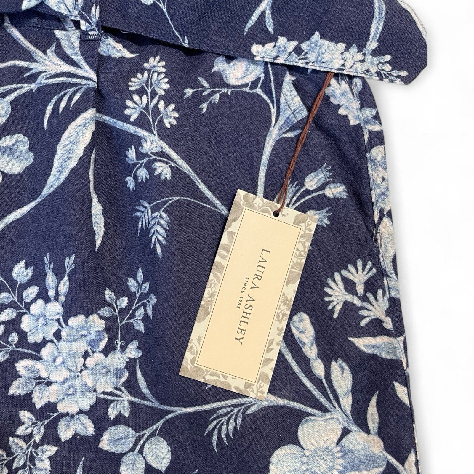 Laura Ashley Women’s High-Waist Linen Shorts – Blue/White Floral - Trendiez U ♥ 