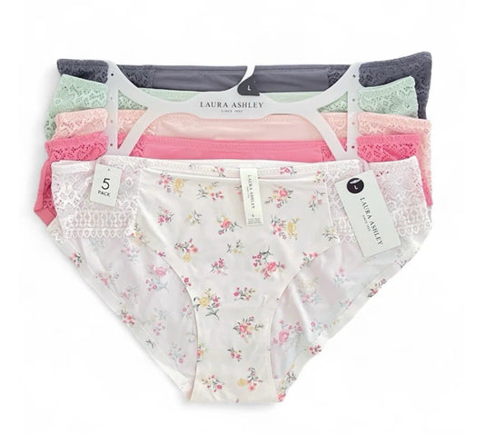 Laura Ashley Women’s Lace Panties – 5-Pair Floral Nylon Blend, Size Large - Trendiez U ♥ 