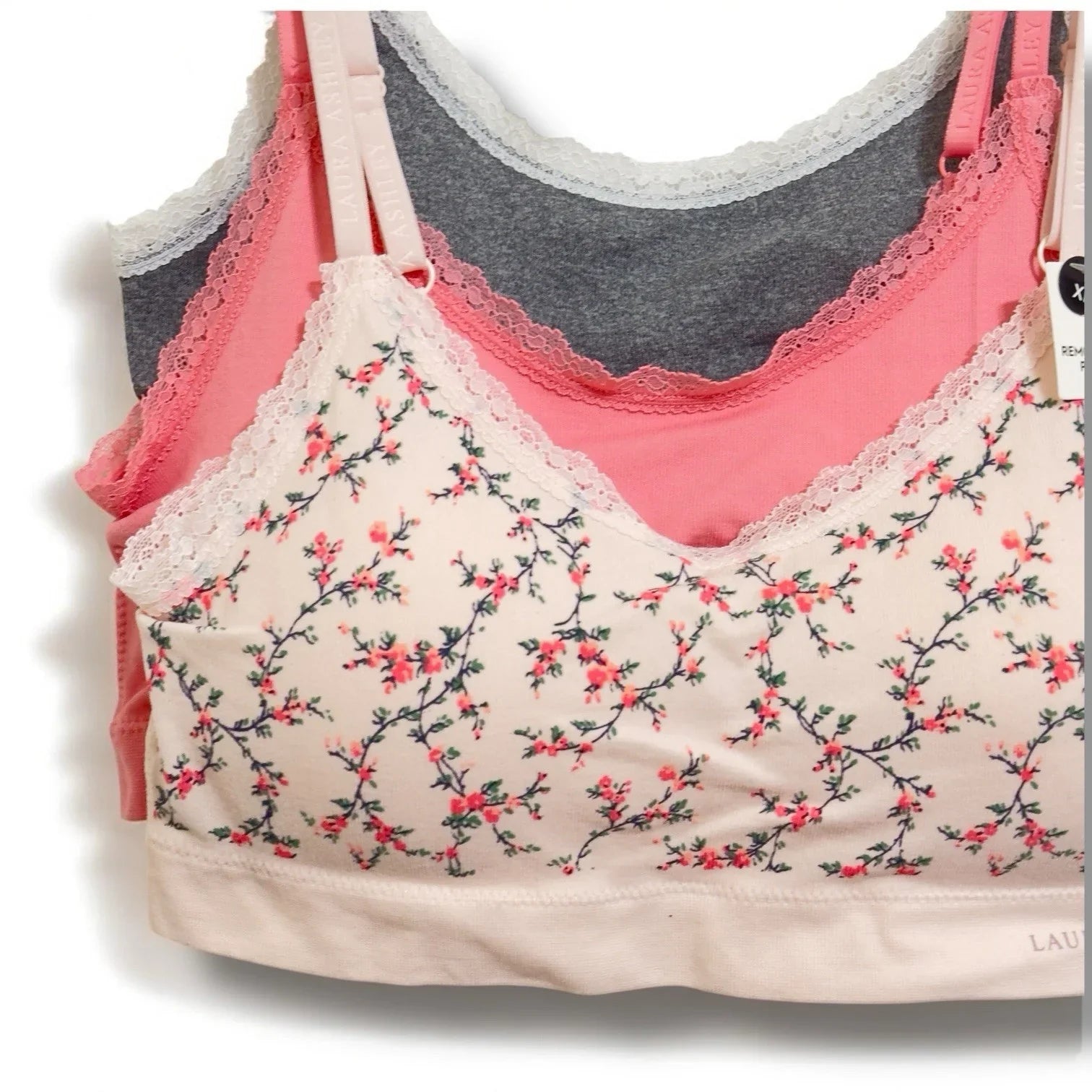 Laura Ashley Womens 3 Pack Comfort Bra XL Removable Pads Pinks Grays Floral - Trendiez U ♥ 