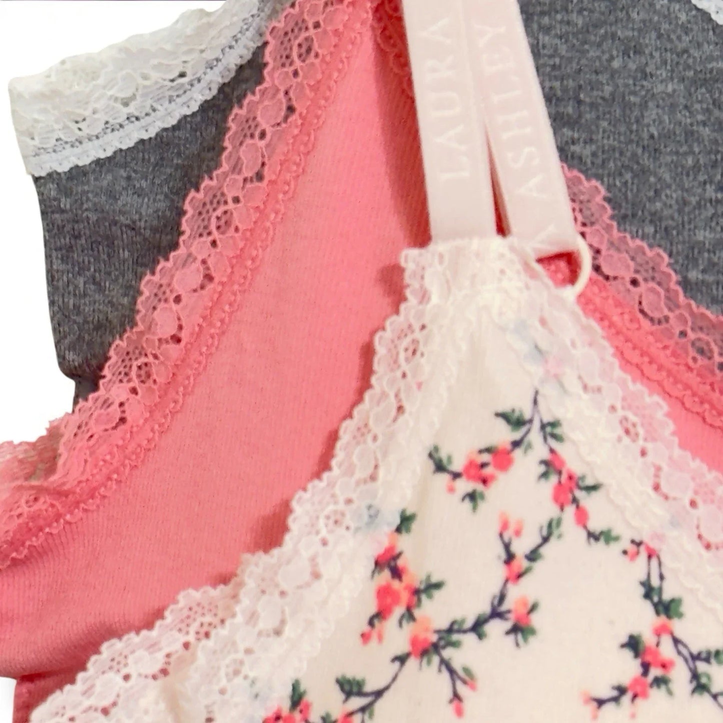 Laura Ashley Womens 3 Pack Comfort Bra XL Removable Pads Pinks Grays Floral - Trendiez U ♥ 