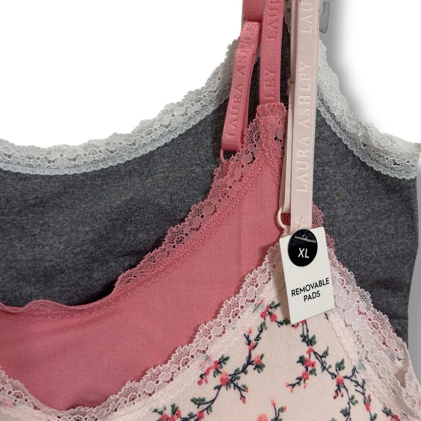 Laura Ashley Womens 3 Pack Comfort Bra XL Removable Pads Pinks Grays Floral - Trendiez U ♥ 