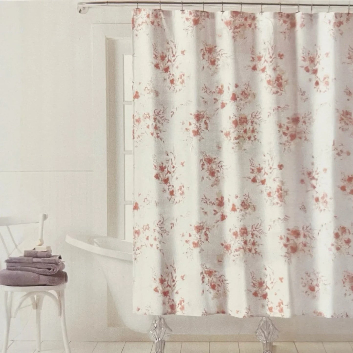 LAUREN RALPH LAUREN SHOWER CURTAIN PEACH FLORAL 70 X 72 100% COTTON NIP - Trendiez U ♥ 
