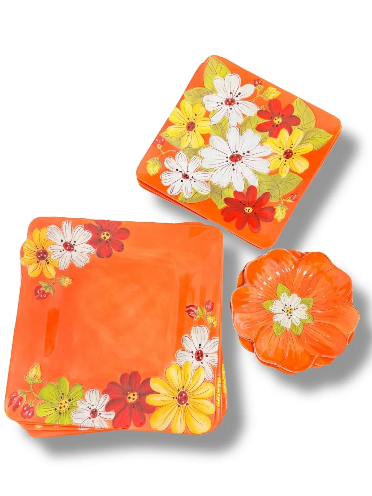 Laurie Gates 12pc Melamine Floral Square Embossed Party Dinnerware Plate Set - Trendiez U ♥ 