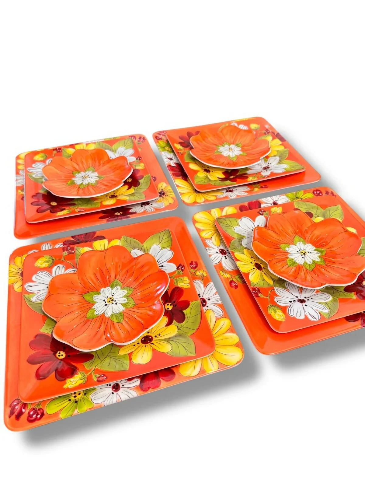 Laurie Gates 12pc Melamine Floral Square Embossed Party Dinnerware Plate Set - Trendiez U ♥ 