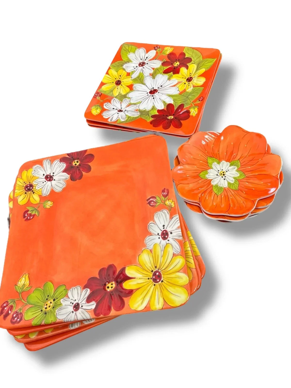 Laurie Gates 12pc Melamine Floral Square Embossed Party Dinnerware Plate Set - Trendiez U ♥ 
