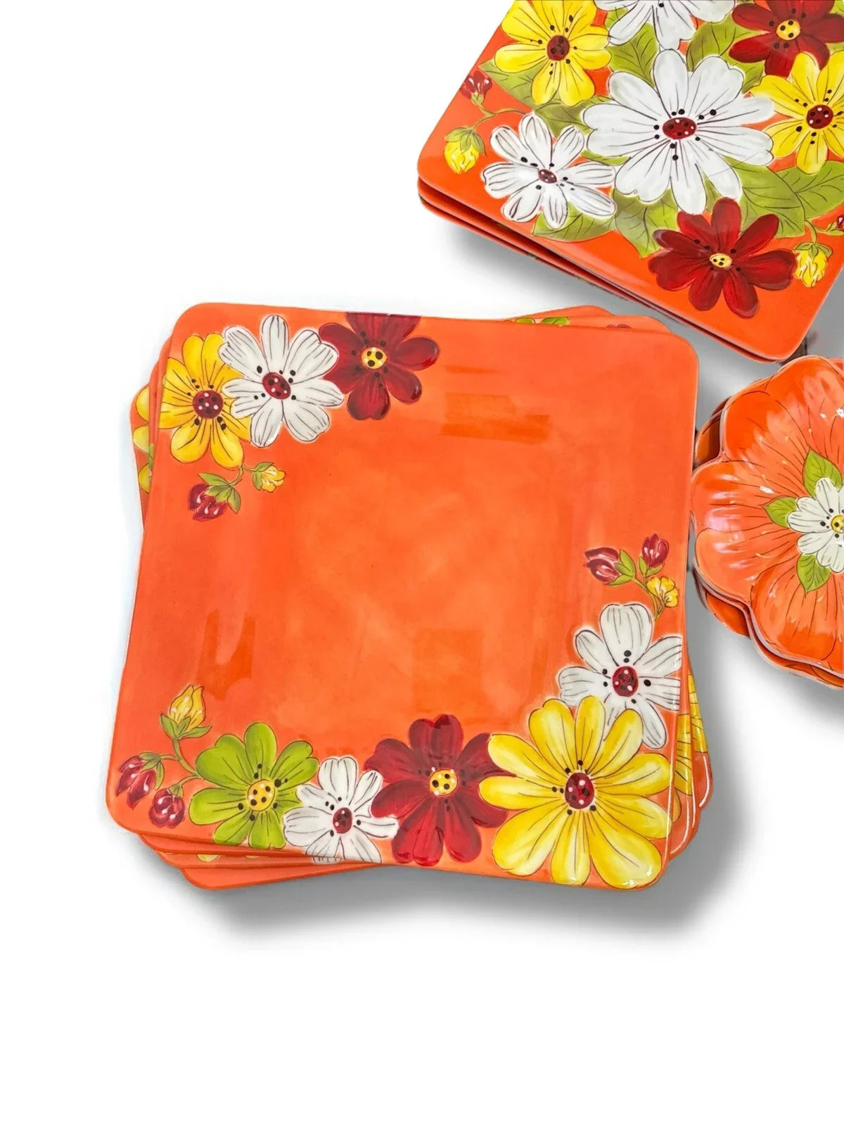 Laurie Gates 12pc Melamine Floral Square Embossed Party Dinnerware Plate Set - Trendiez U ♥ 