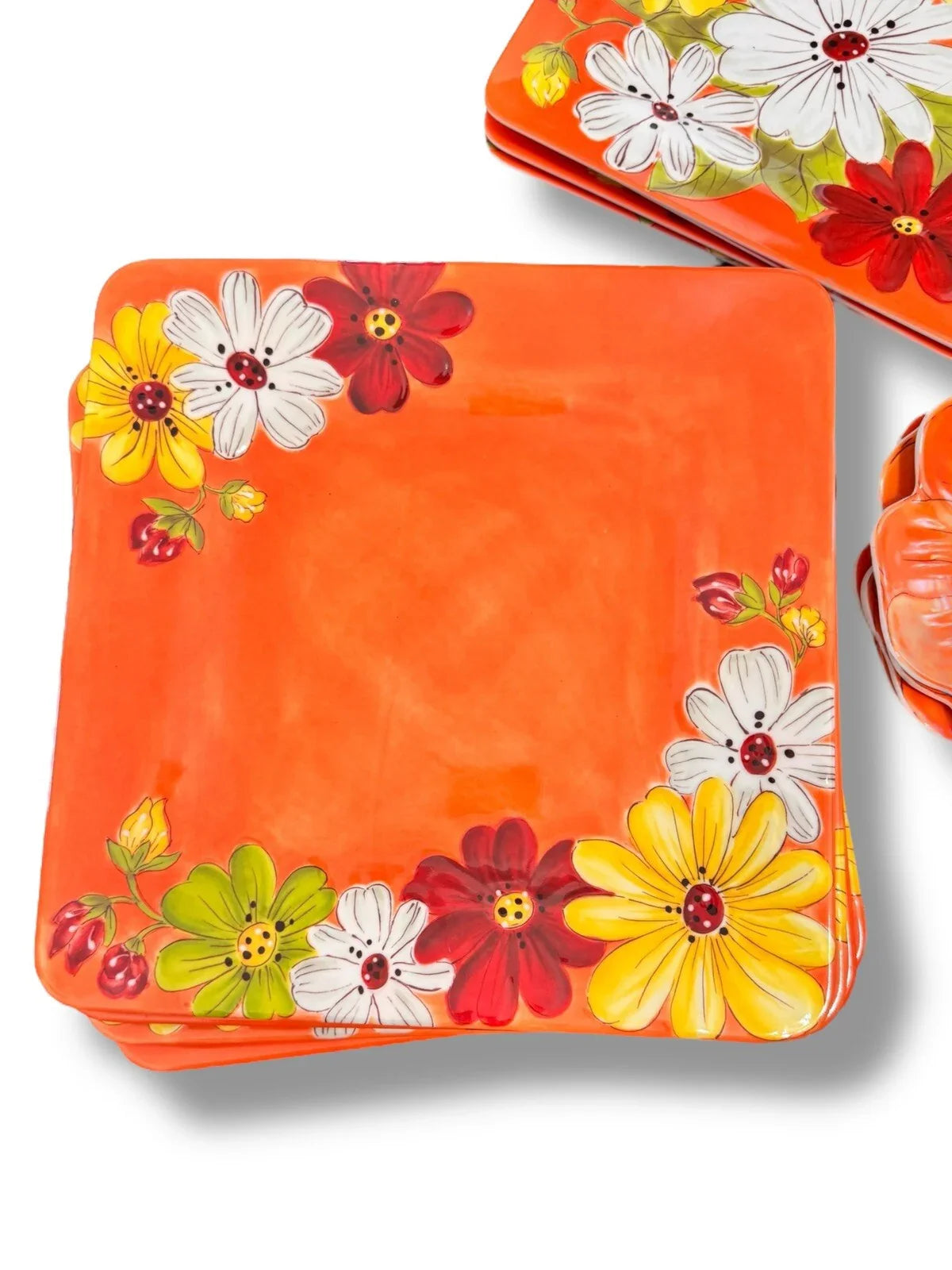 Laurie Gates 12pc Melamine Floral Square Embossed Party Dinnerware Plate Set - Trendiez U ♥ 
