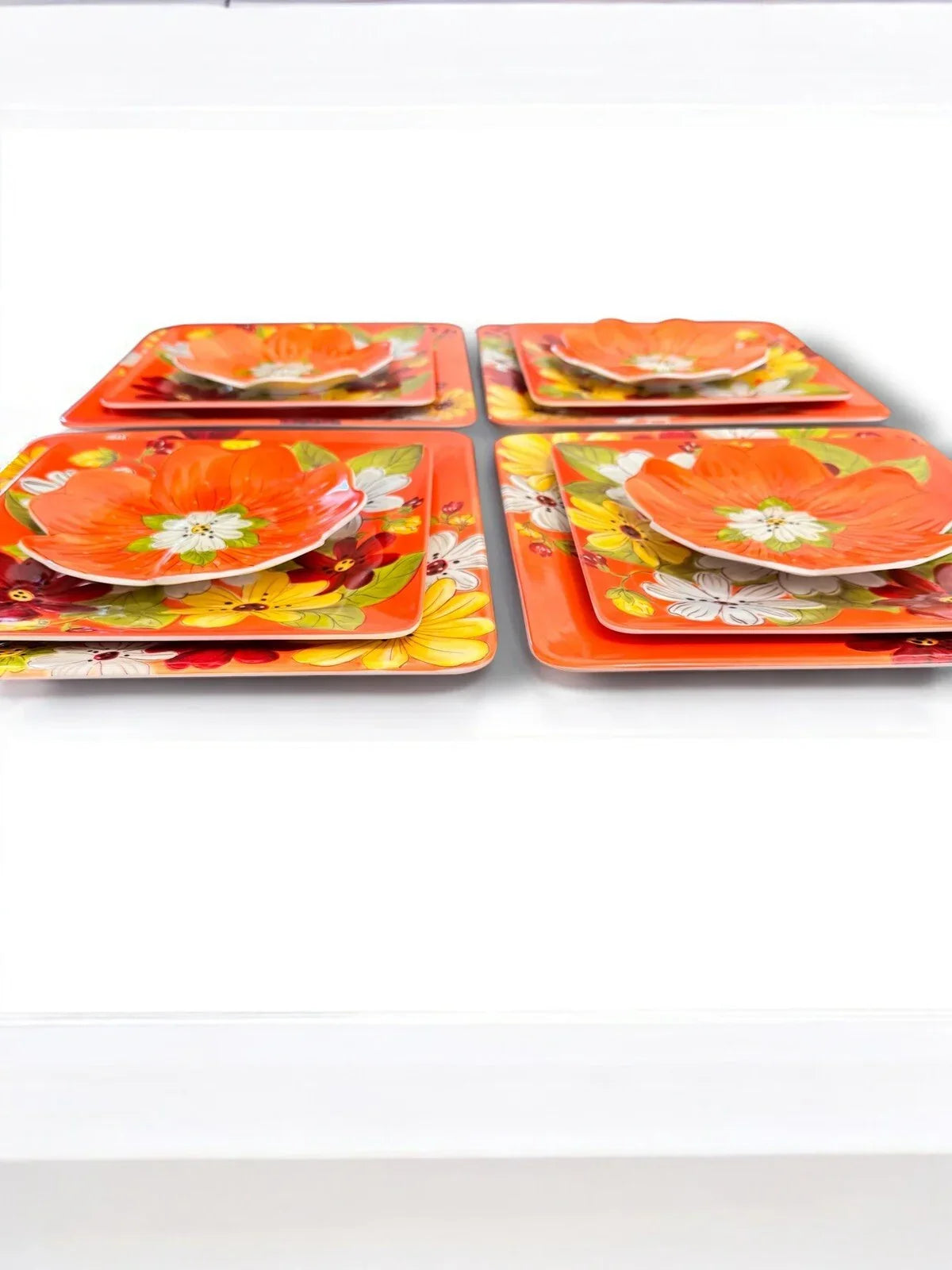 Laurie Gates 12pc Melamine Floral Square Embossed Party Dinnerware Plate Set - Trendiez U ♥ 