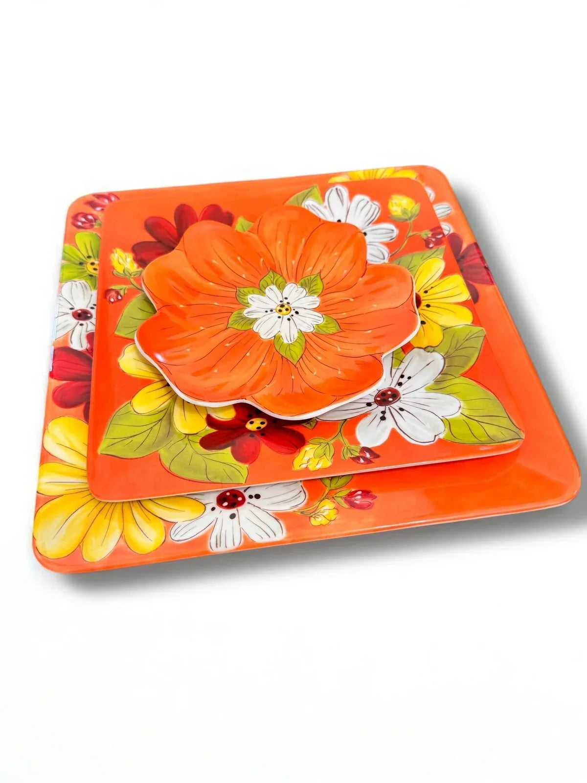 Laurie Gates 12pc Melamine Floral Square Embossed Party Dinnerware Plate Set - Trendiez U ♥ 